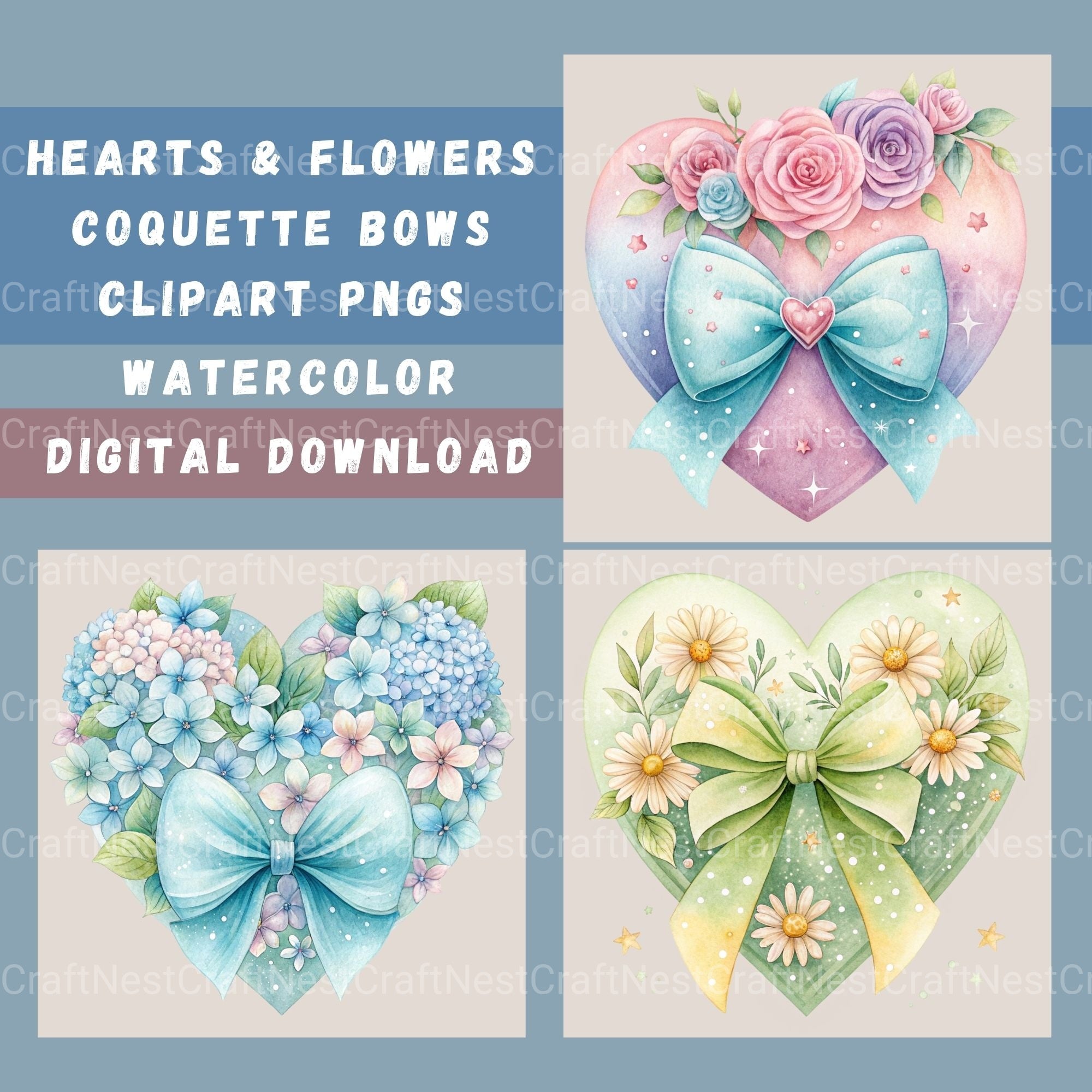 Heart Coquette Bow Clipart Bundle
