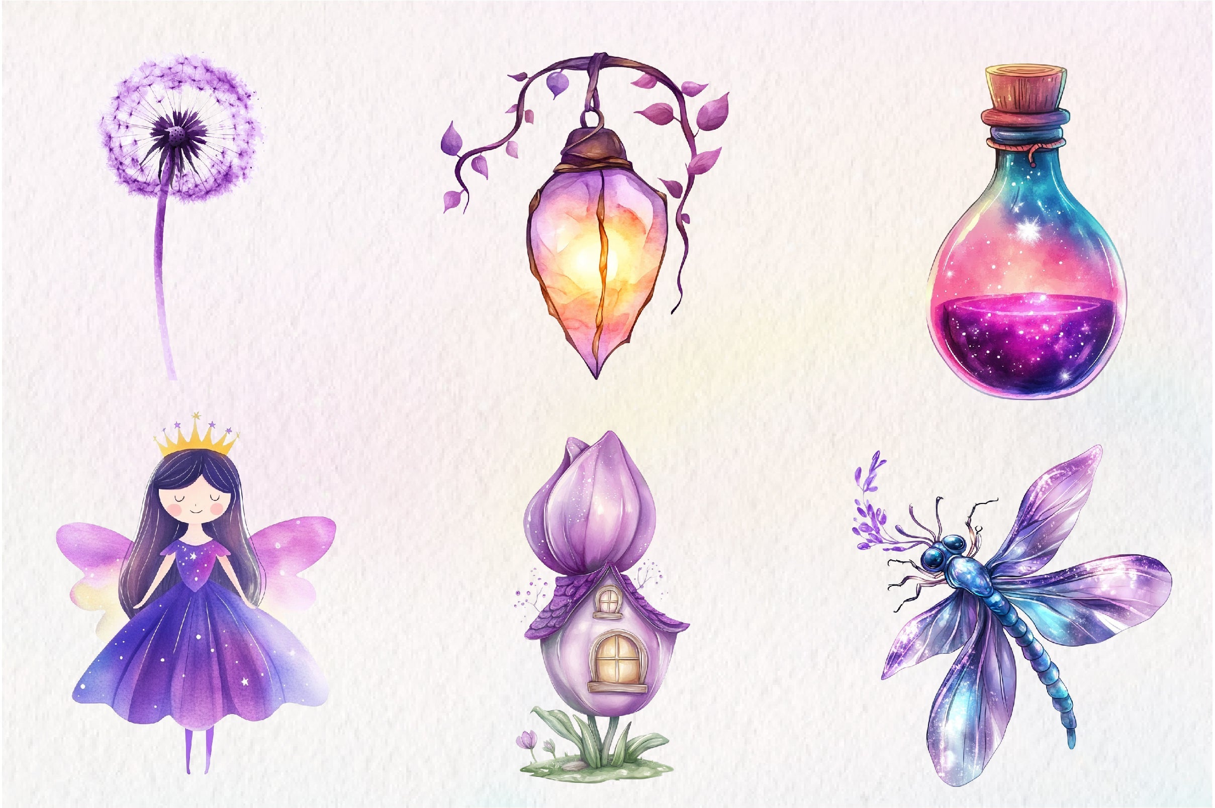 Magical Garden Purple Fairies Clipart Bundle 1