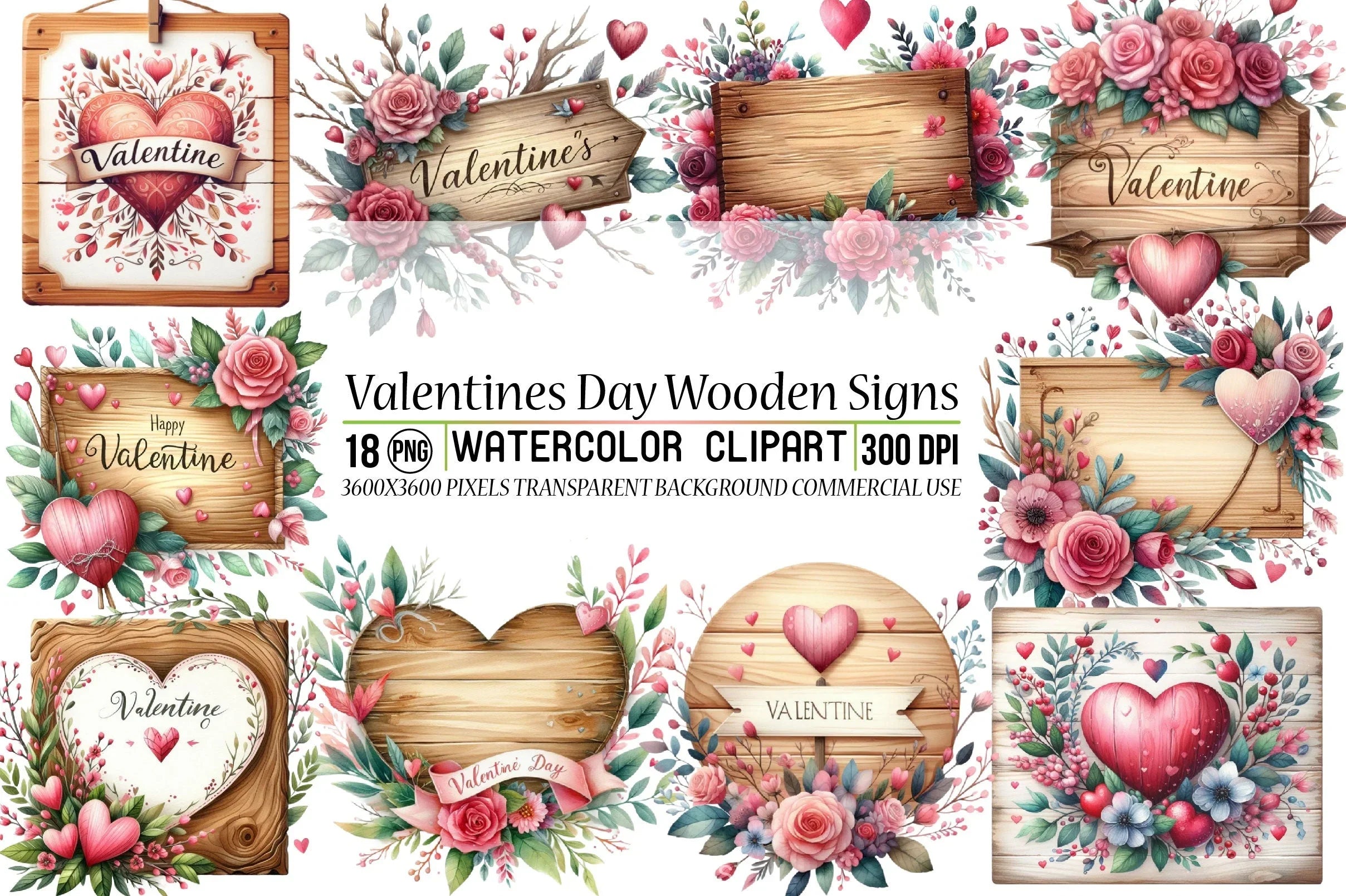 Valentine's Day Wooden Signs Clipart Bundle - CraftNest - Digital Crafting and Art