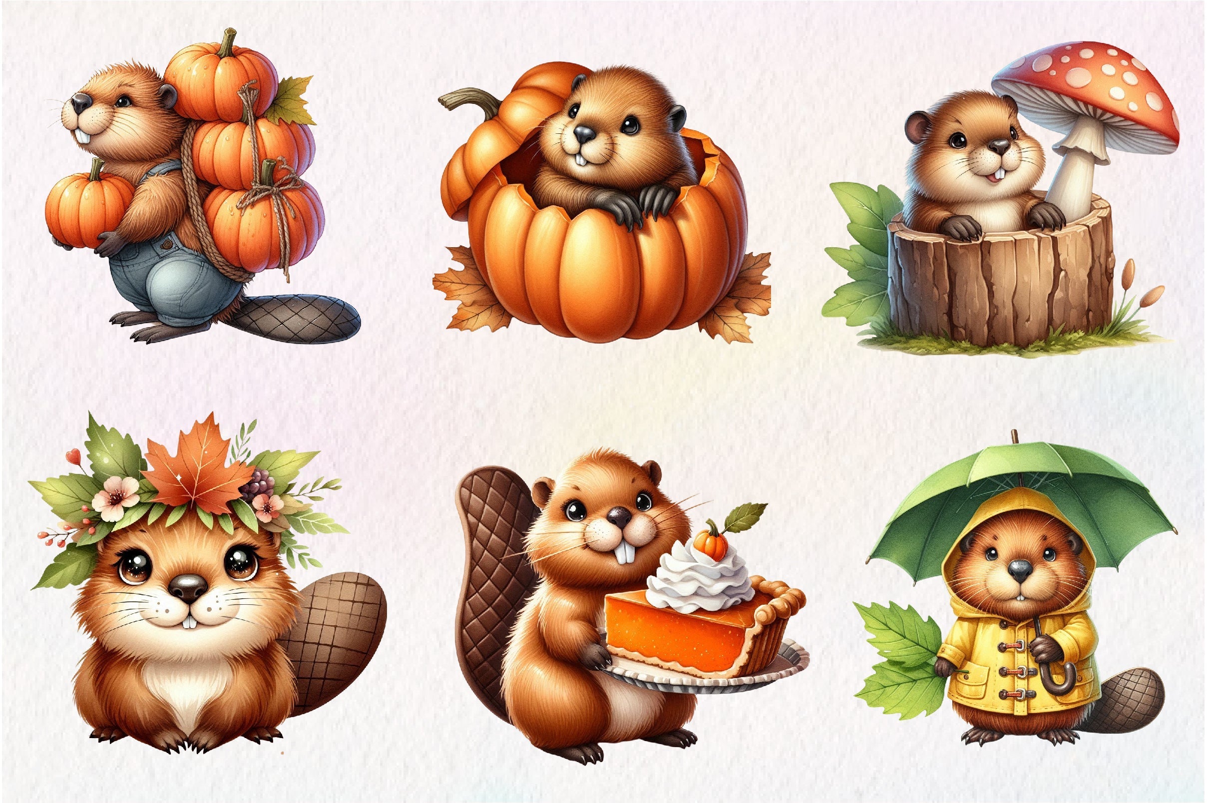 Autumn Cute Beaver Clipart Bundle