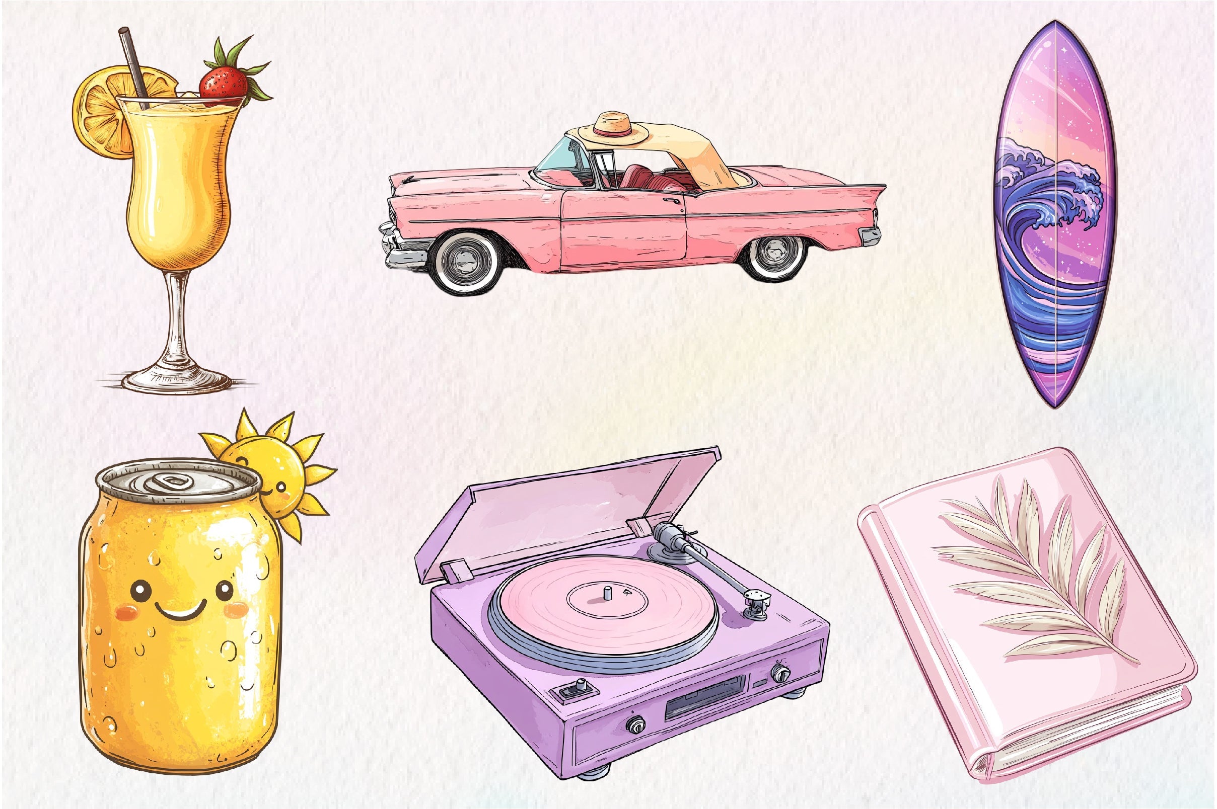 Cute Retro Summer Clipart Bundle