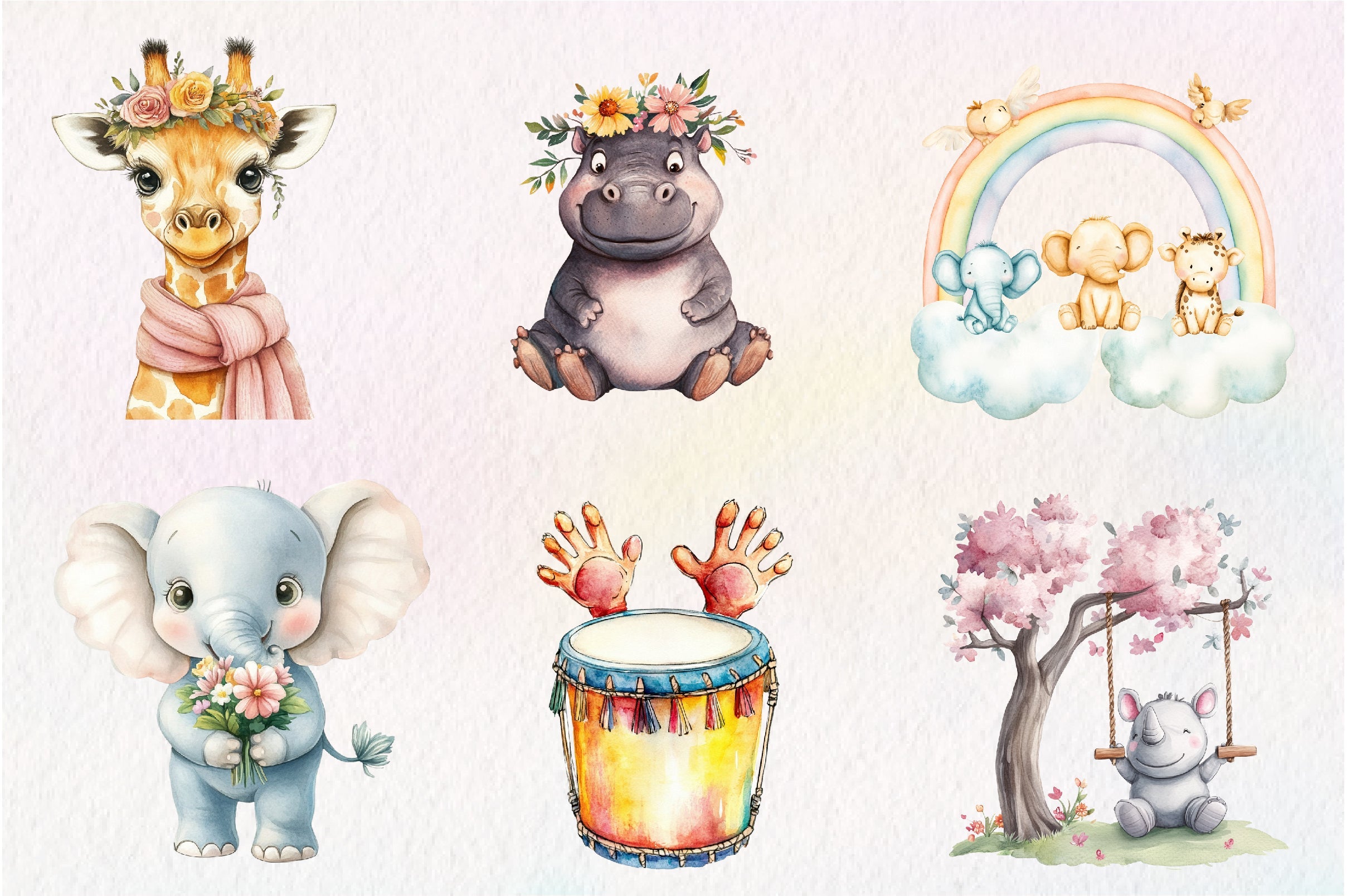 Cute Boho Baby Safari Animals Clipart Bundle