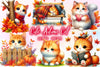 Cute Autumn Cat Clipart Bundle 2