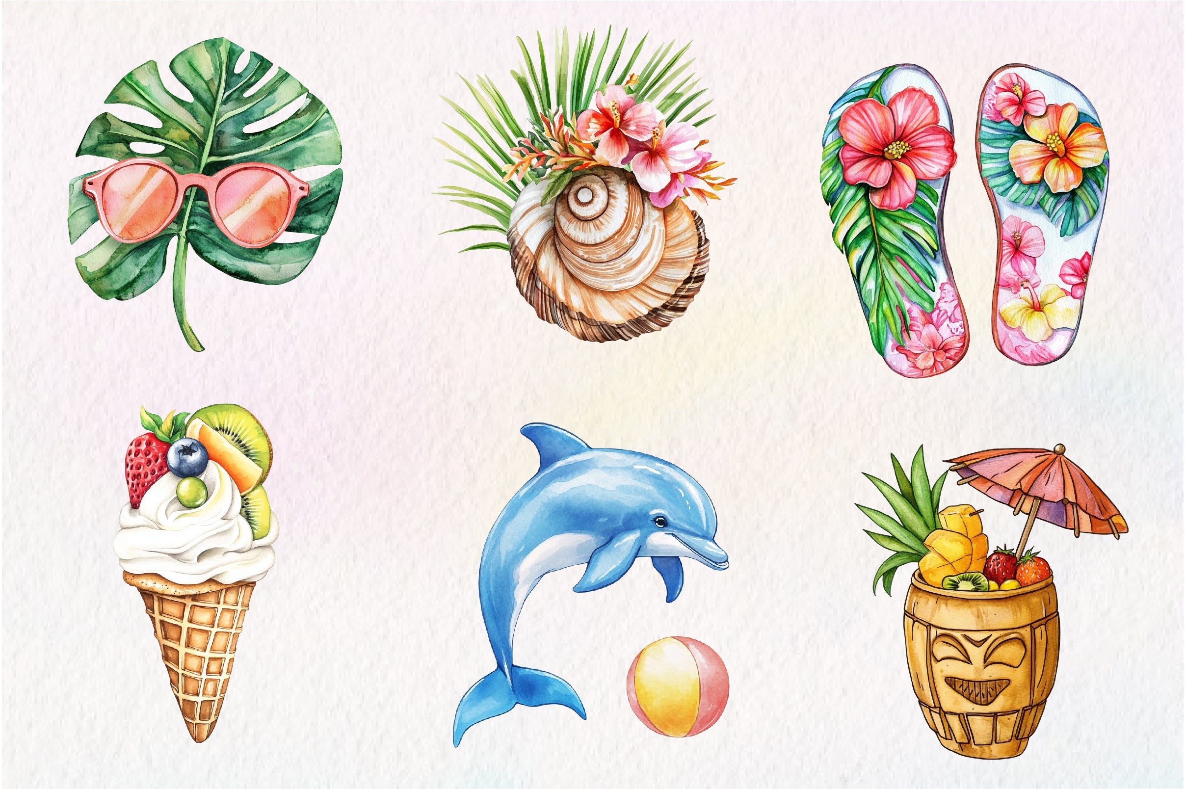 Tropical Cute Summer Clipart Bundle