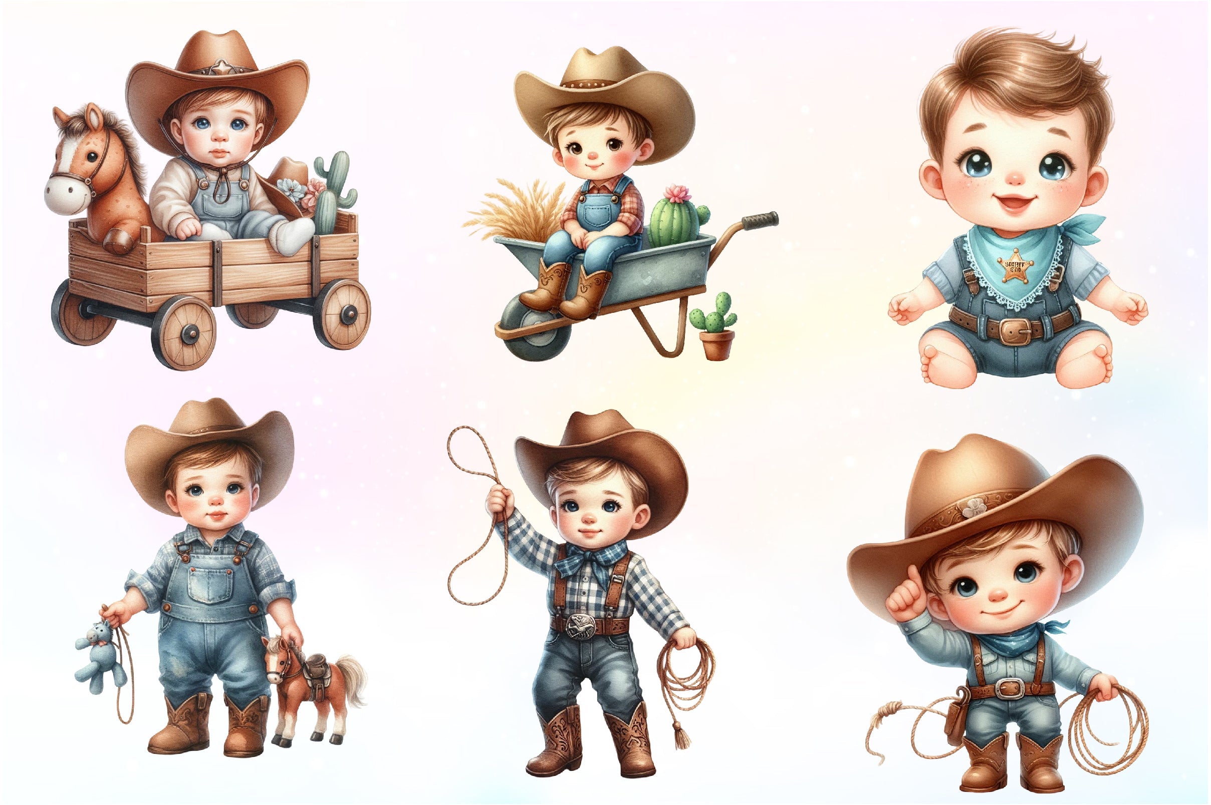 Baby Boy Cowboy Clipart Bundle