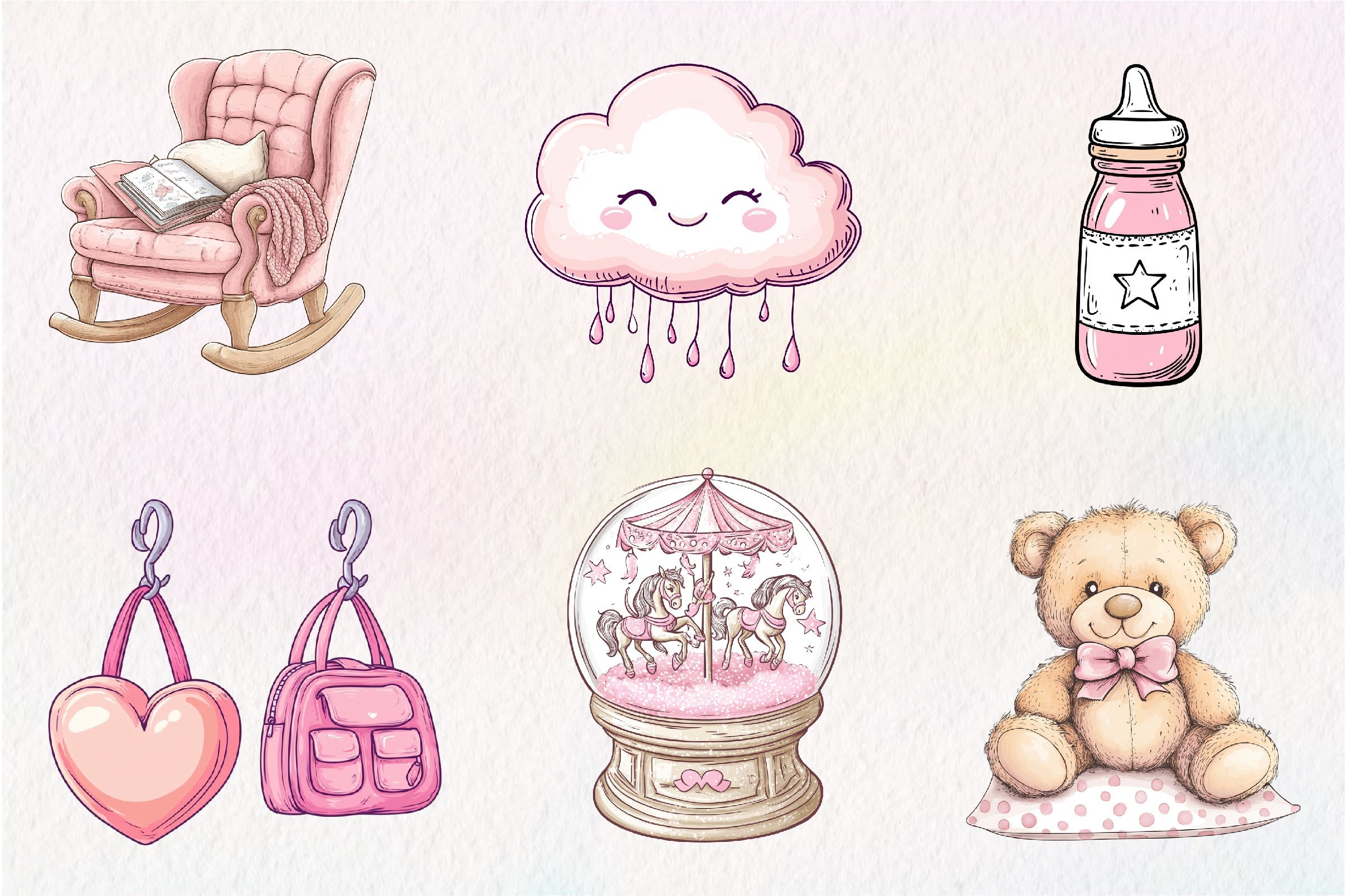 Pink Baby Girl Nursery Clipart Bundle 2