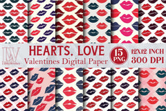 Kisses Xoxo Love Digital Paper - CraftNest - Digital Crafting and Art