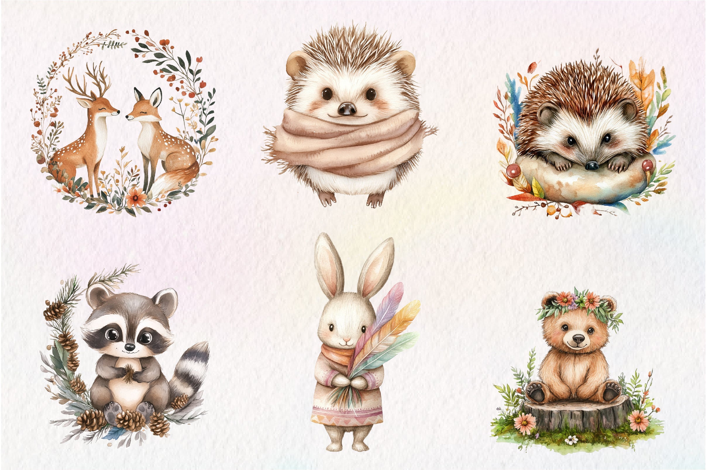 Sweet Boho Woodland Creatures Animals Clipart Bundle