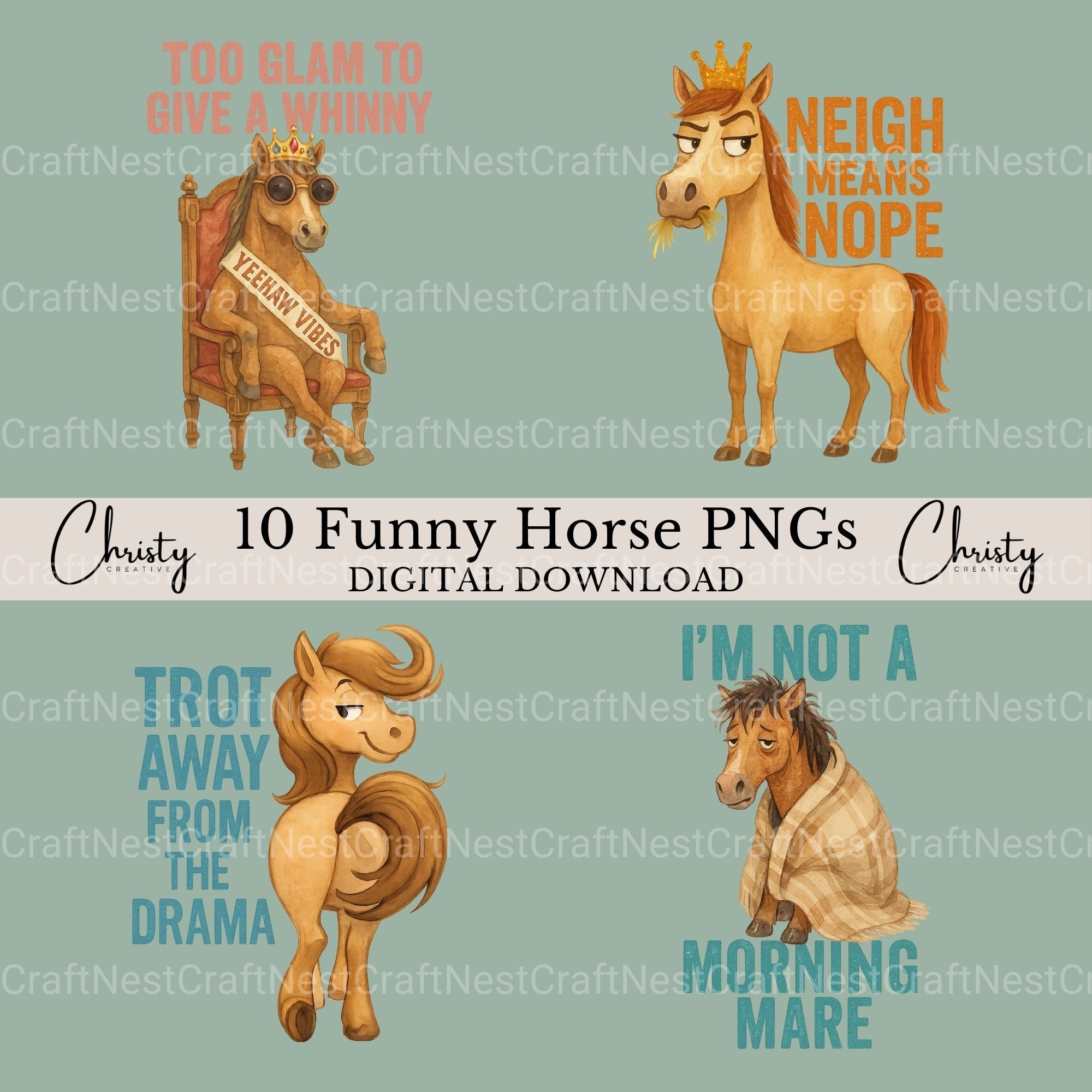 Funny Horse Quotes Clipart Bundle