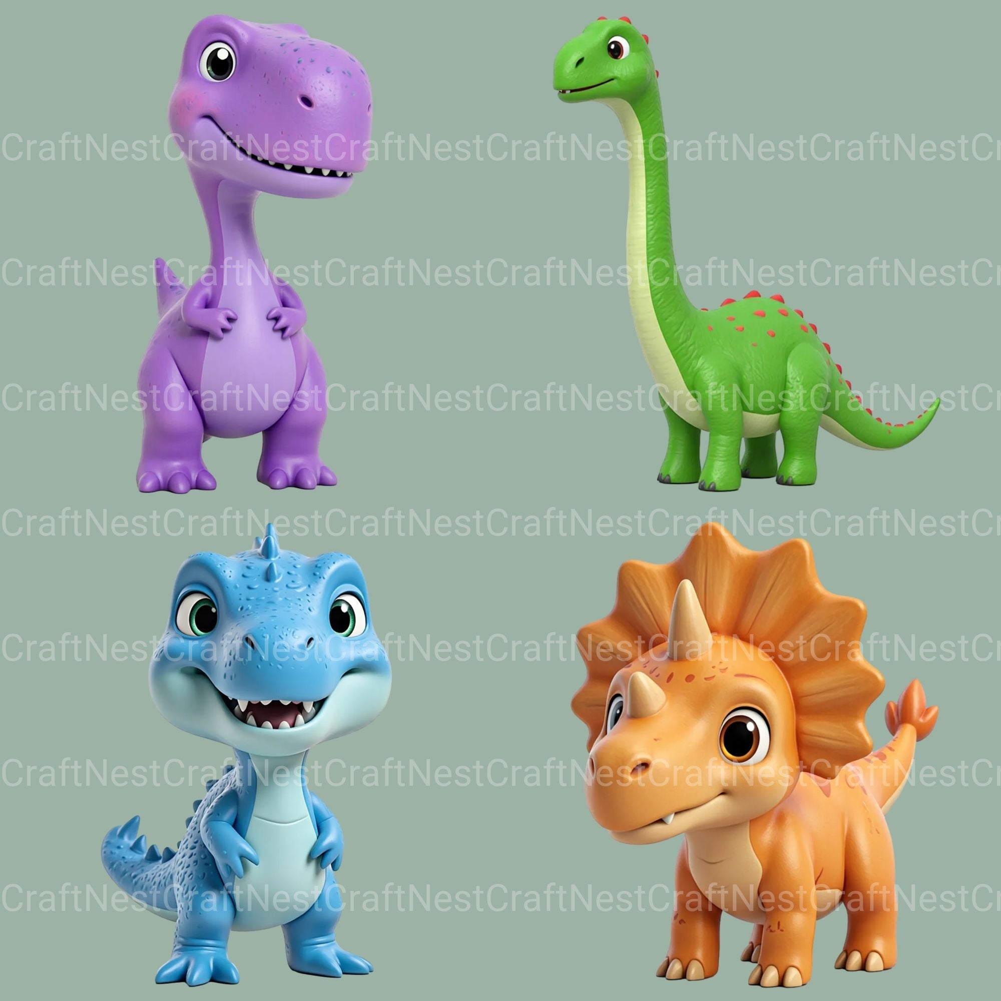 3D Baby Dinos Clipart Bundle