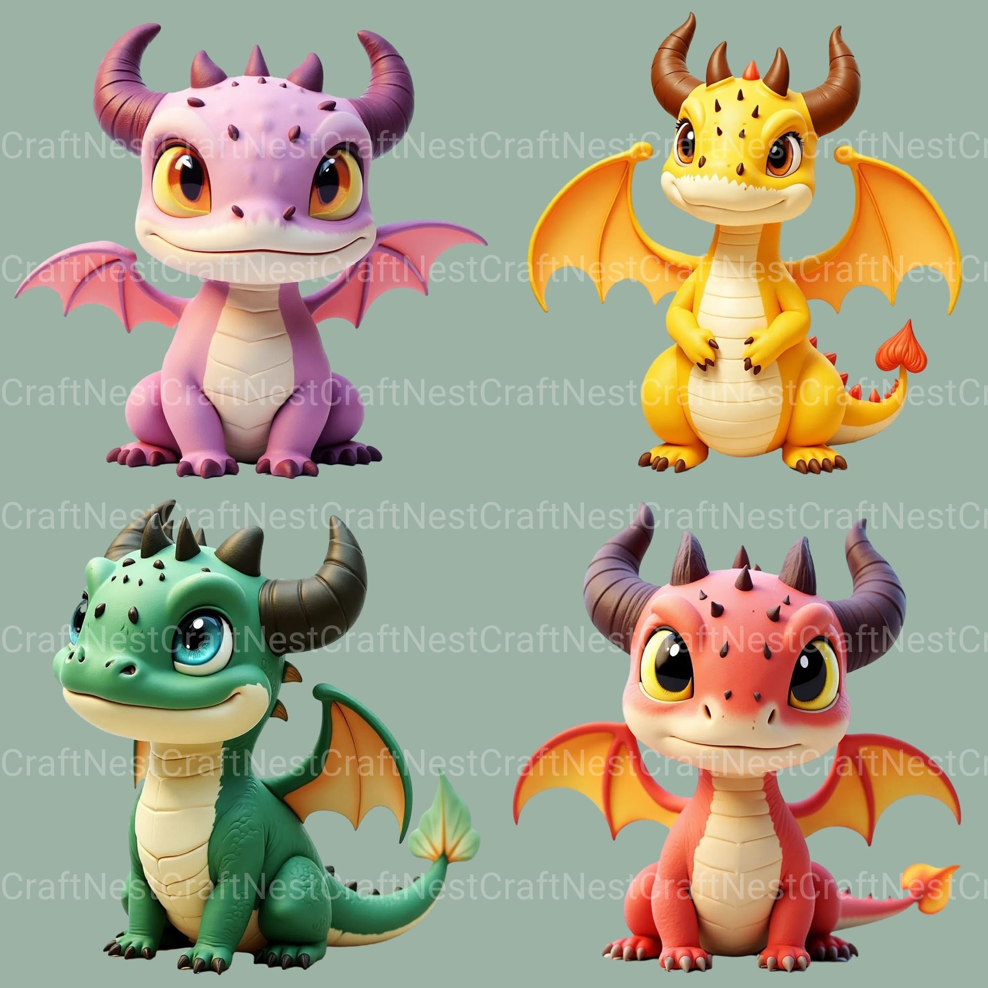 3D Dragons Clipart Bundle