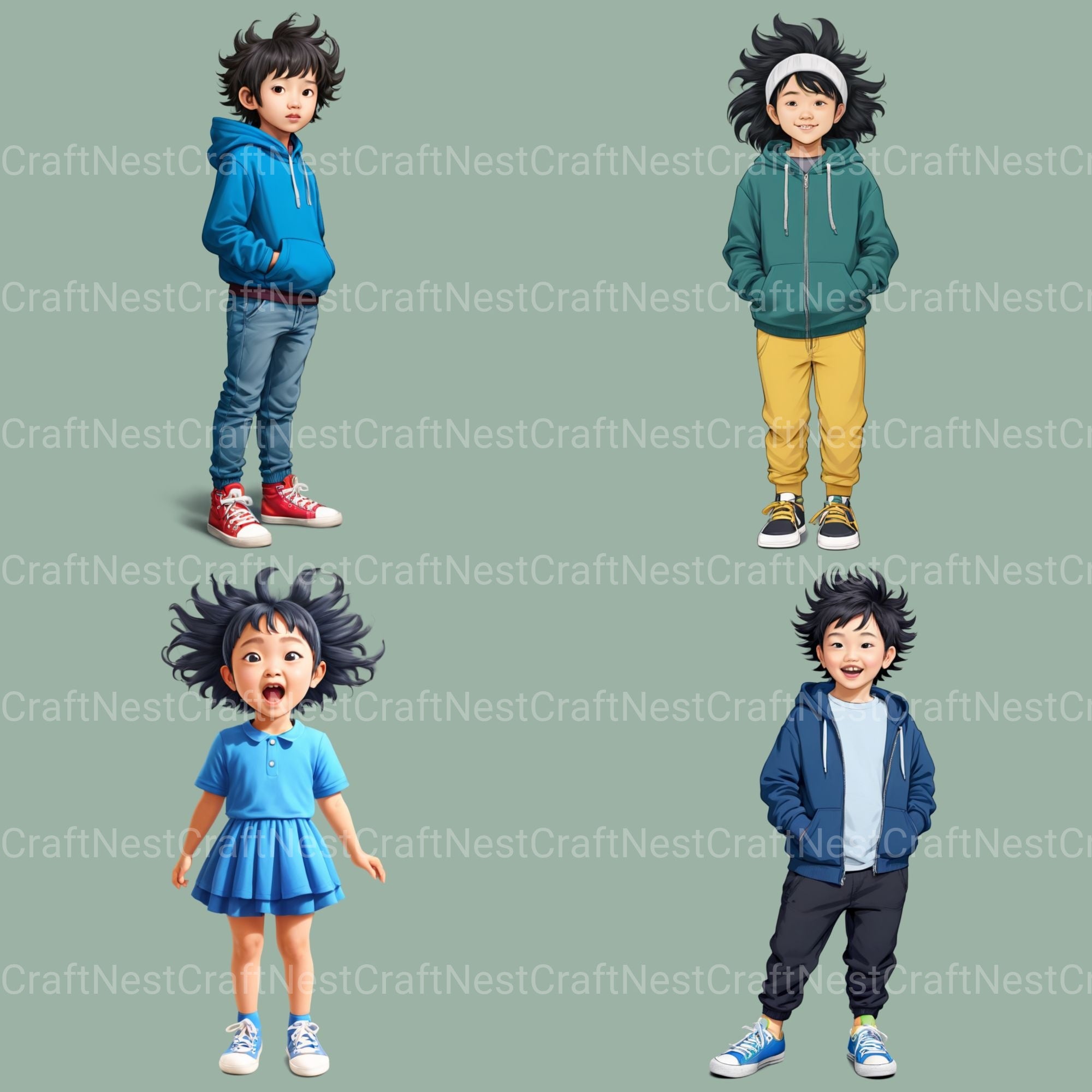 Quirky Kids Asian Clipart Bundle