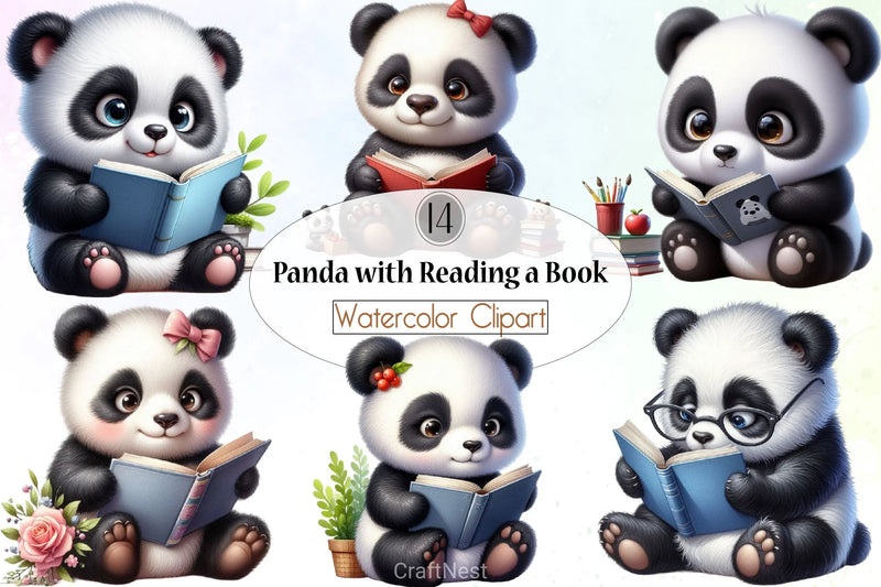 Panda Reading Book Clipart Bundle - CraftNest - Digital Crafting and Art