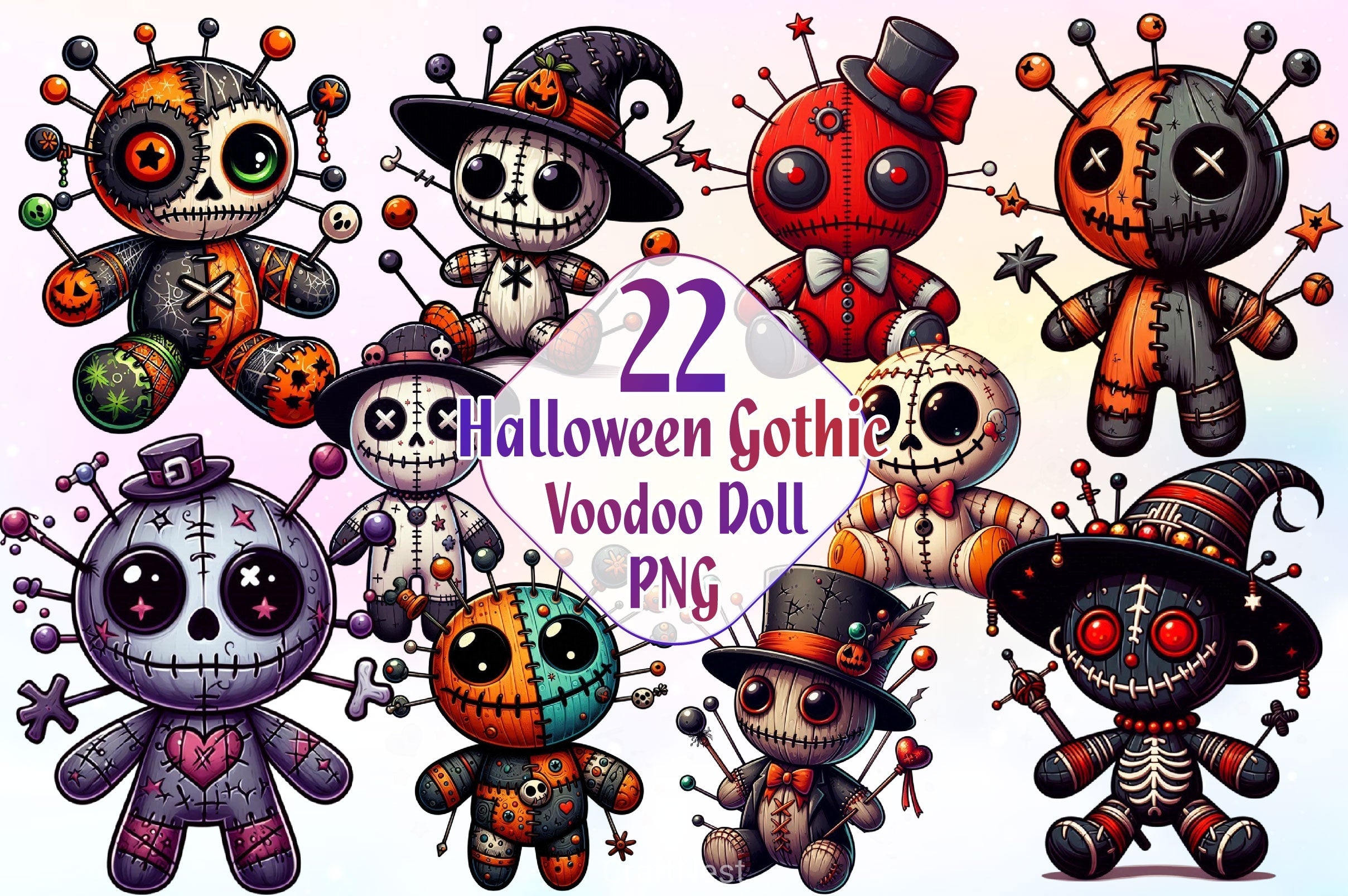 Halloween Gothic Voodoo Doll Clipart Bundle 6