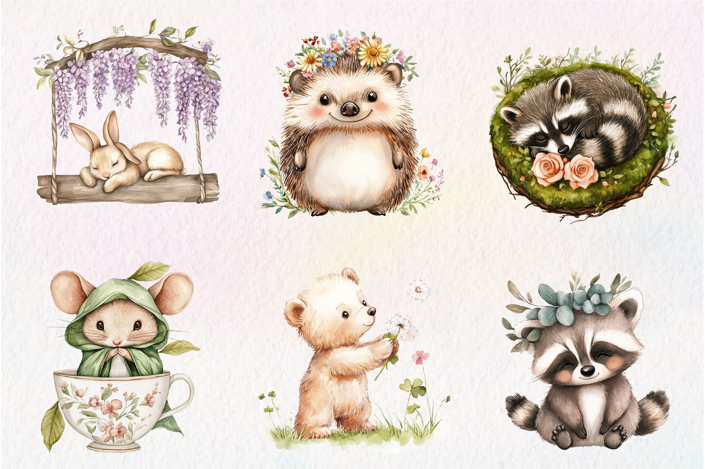 Sweet Woodland Floral Animal Creatures Clipart Bundle