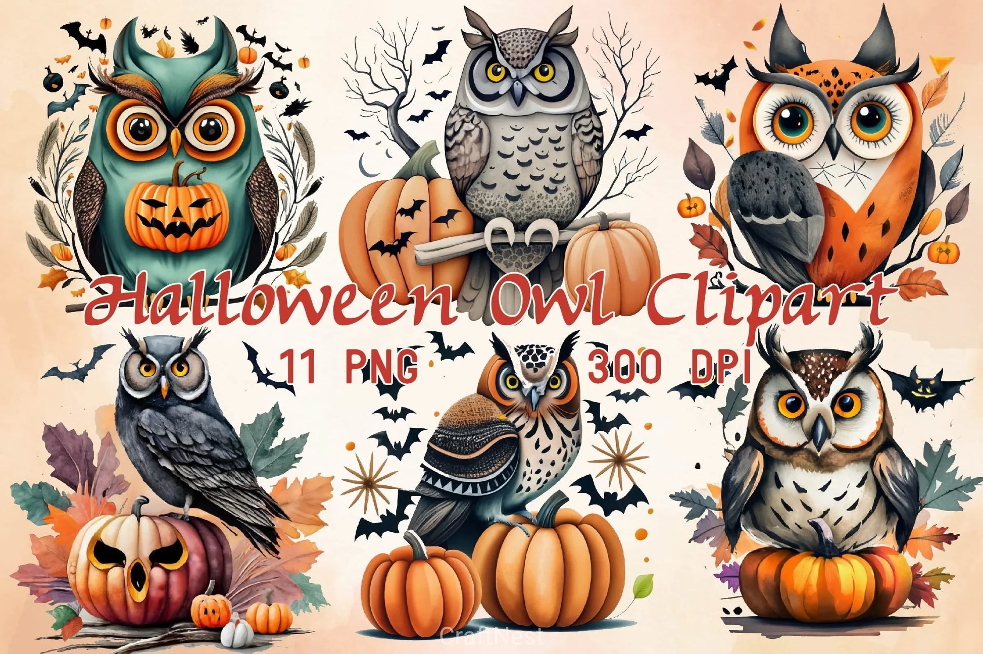 Halloween Owl Clipart Bundle 5 - CraftNest - Digital Crafting and Art