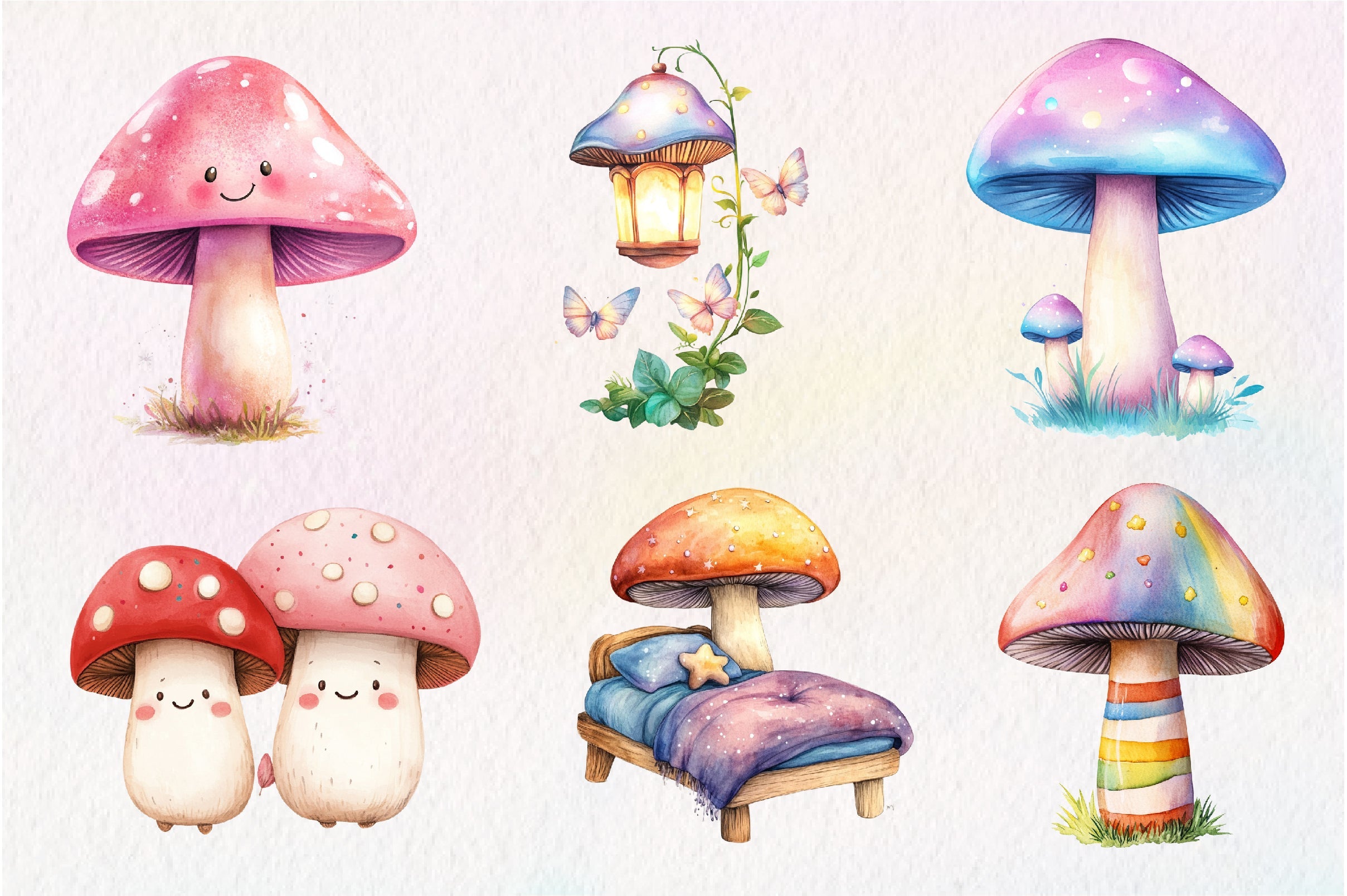 Cute Magic Fairy Mushroom Clipart Bundle