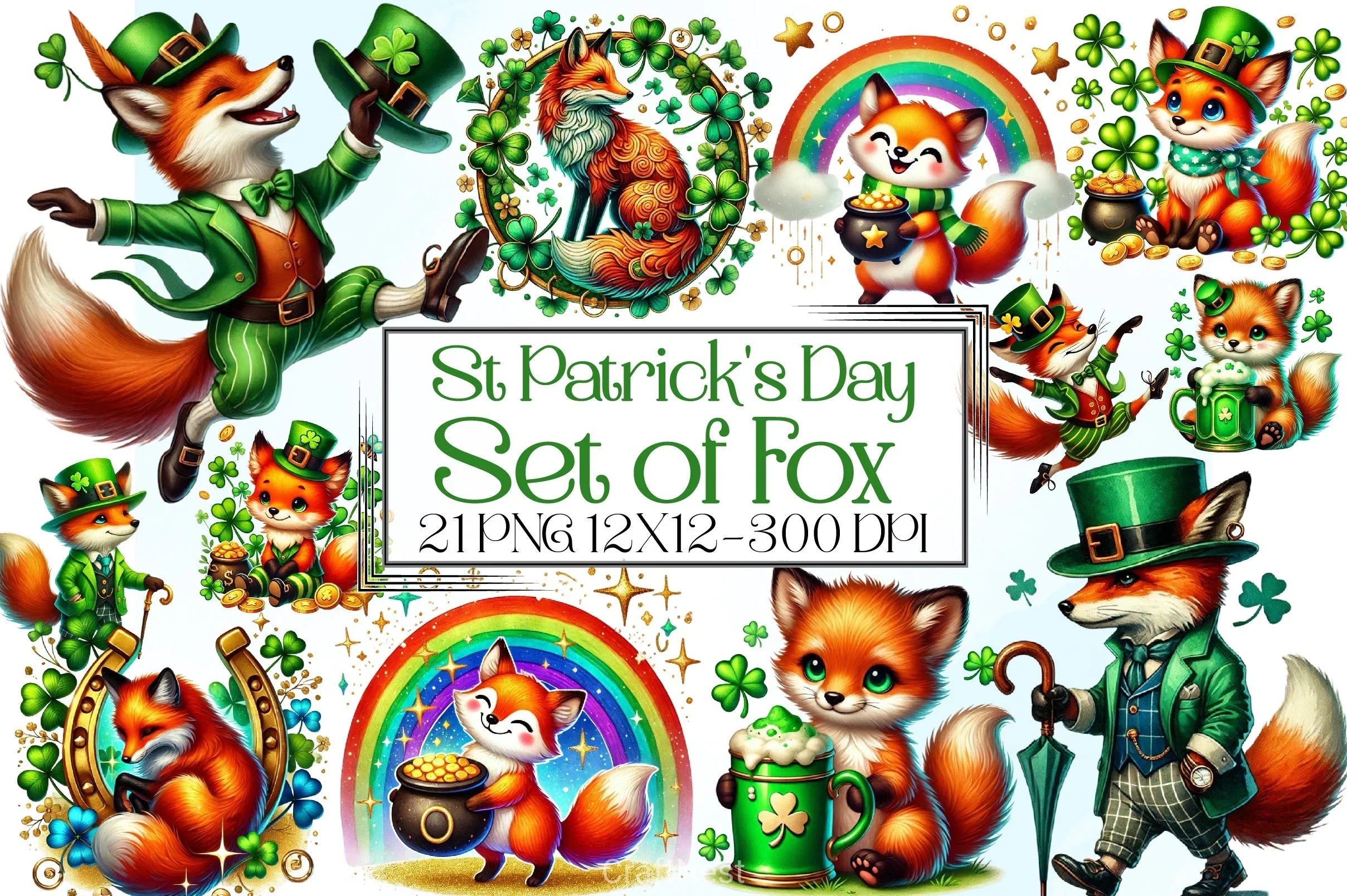 Fox St. Patrick's Day Clipart Bundle - CraftNest - Digital Crafting and Art