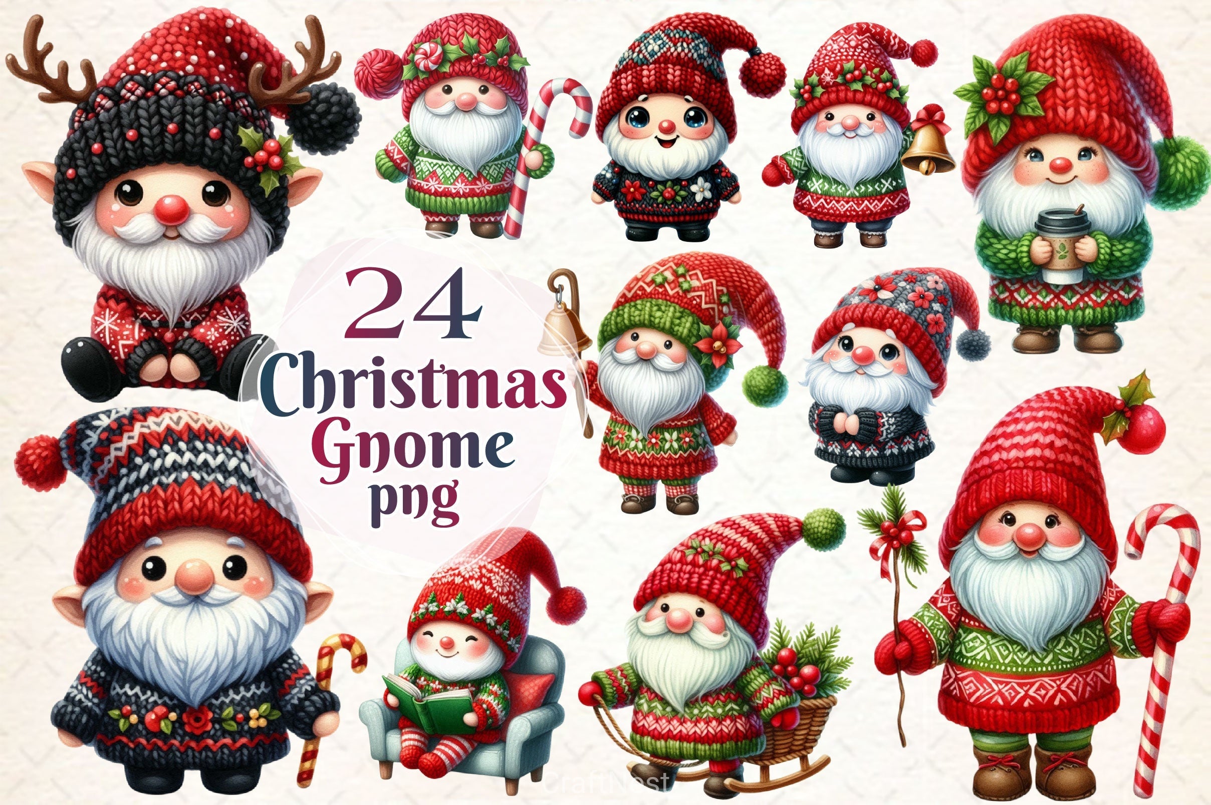 Cute Christmas Gnome Clipart Bundle 7