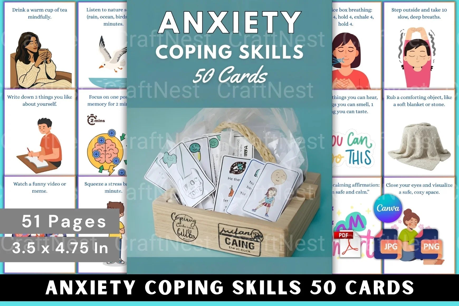 50 Anxiety Coping Skills Cards for Stress Relief - CraftNest - Digital Crafting and Art