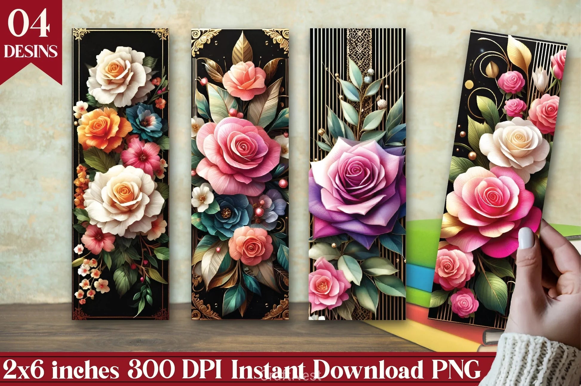 Roses Flowers Bookmark Journal - CraftNest - Digital Crafting and Art