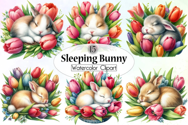 Sleeping Bunny Clipart Bundle - CraftNest - Digital Crafting and Art