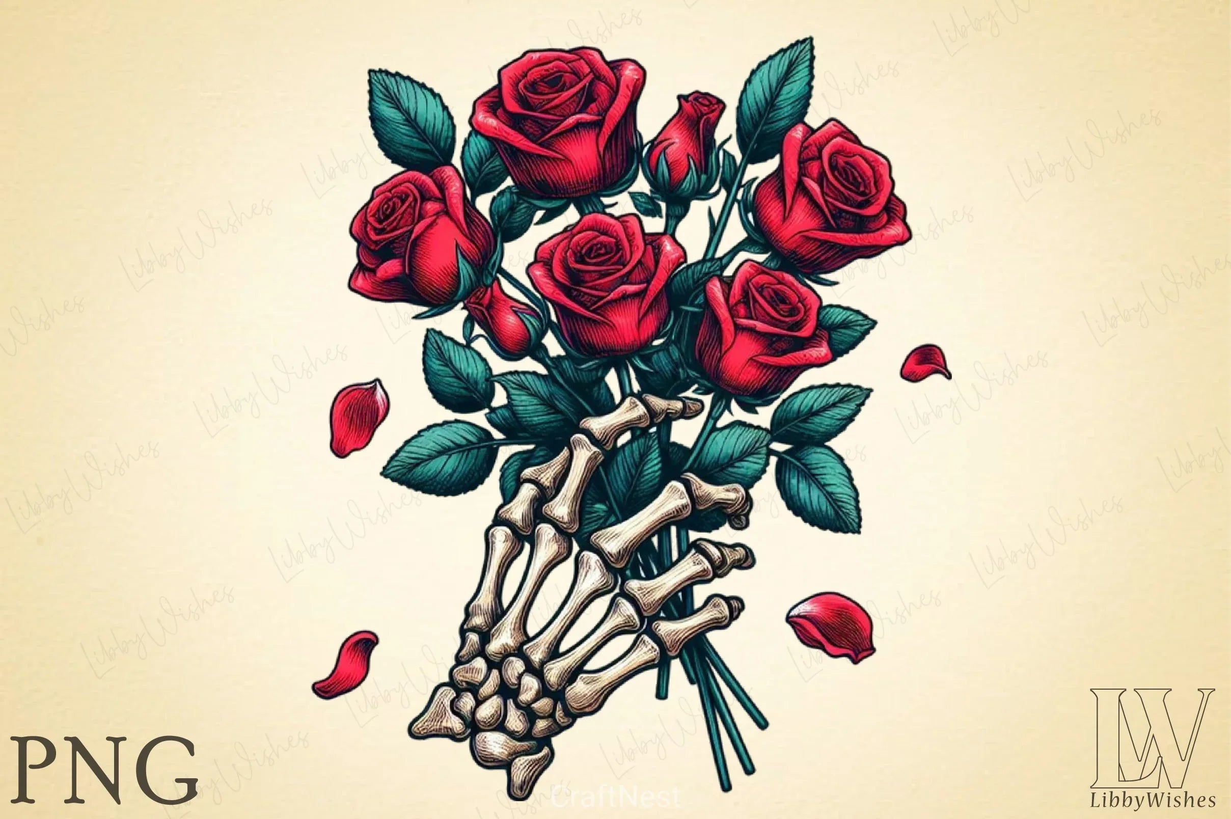 Roses Bouquet Skeleton Hand Clipart Bundle 1 - CraftNest - Digital Crafting and Art