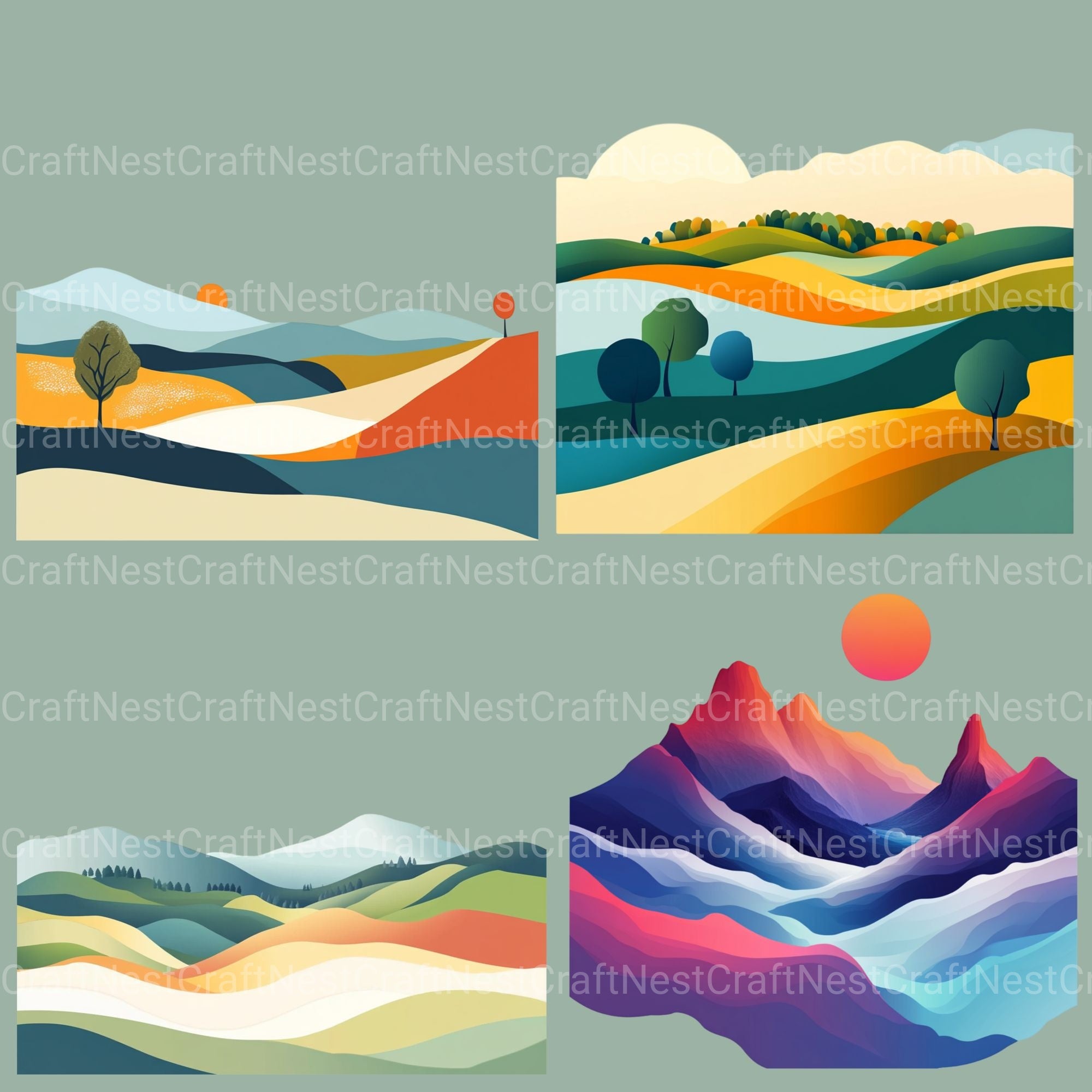 Abstract Landscapes Clipart Bundle