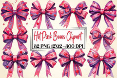Watercolour Hot Pink Bows Clipart Bundle - CraftNest - Digital Crafting and Art