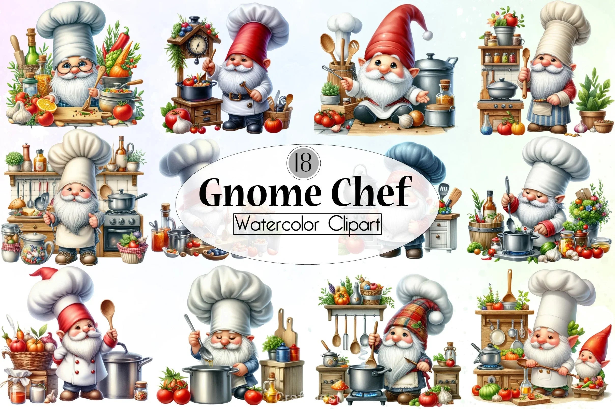Gnome Chef Clipart Bundle - CraftNest - Digital Crafting and Art