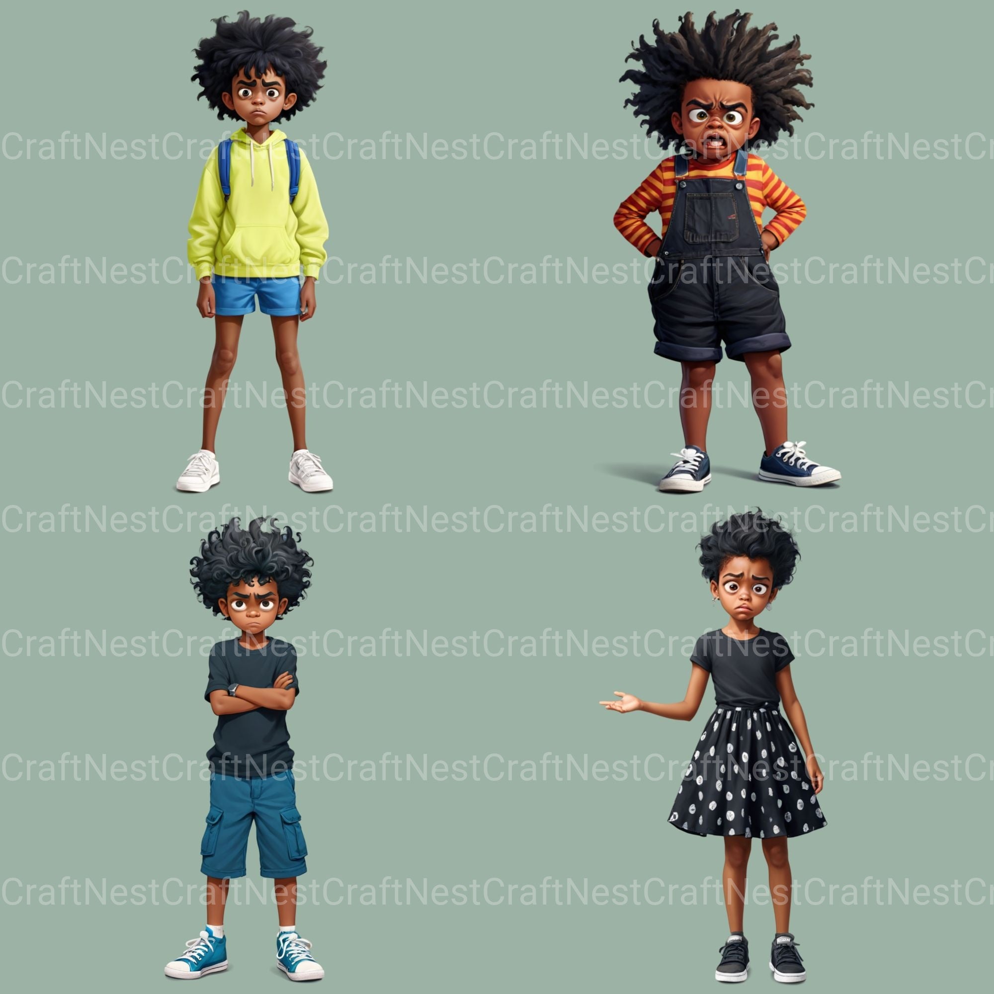 Quirky Kids African American Clipart Bundle