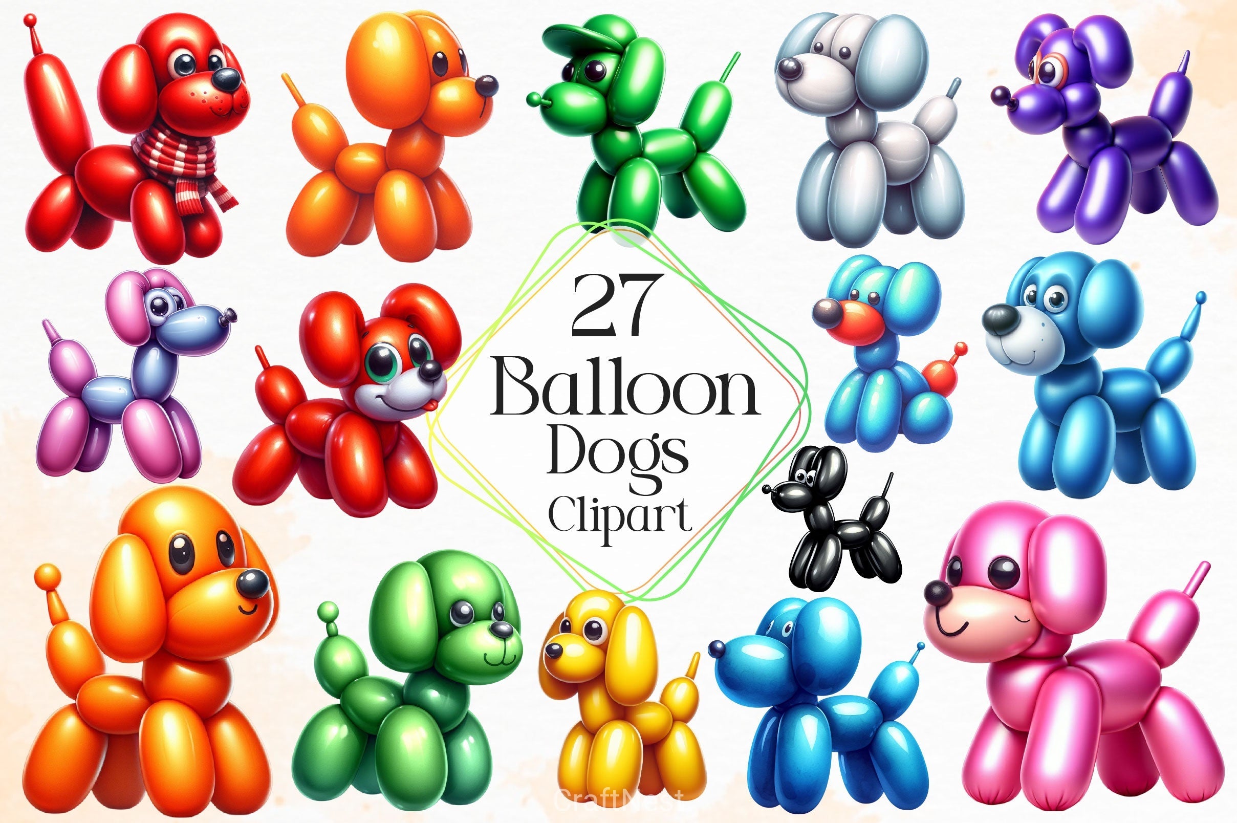 Funny Balloon Dogs Clipart Bundle 4