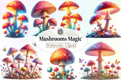 Colorful Mushrooms Clipart Bundle - CraftNest - Digital Crafting and Art