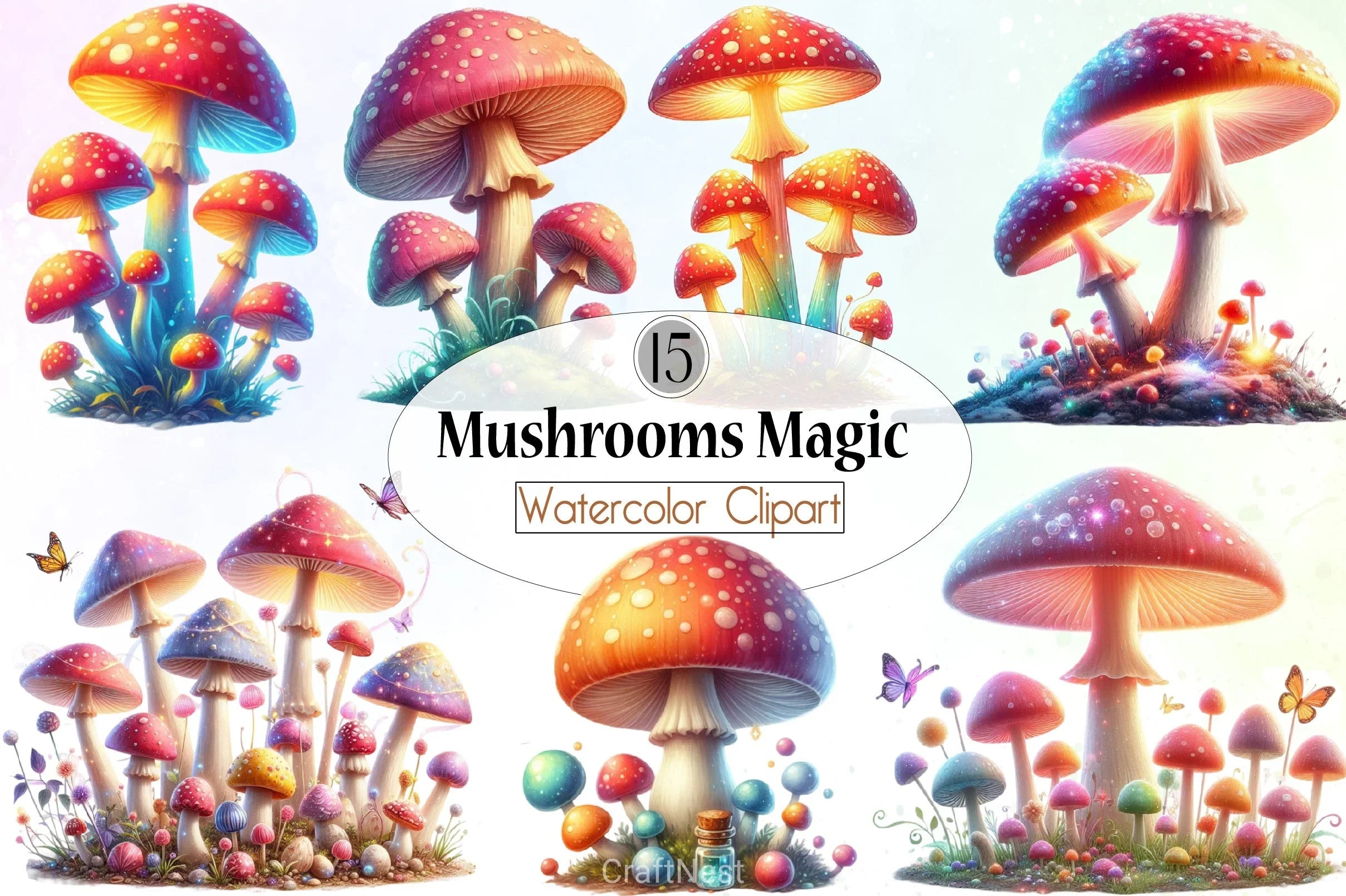 Colorful Mushrooms Clipart Bundle - CraftNest - Digital Crafting and Art