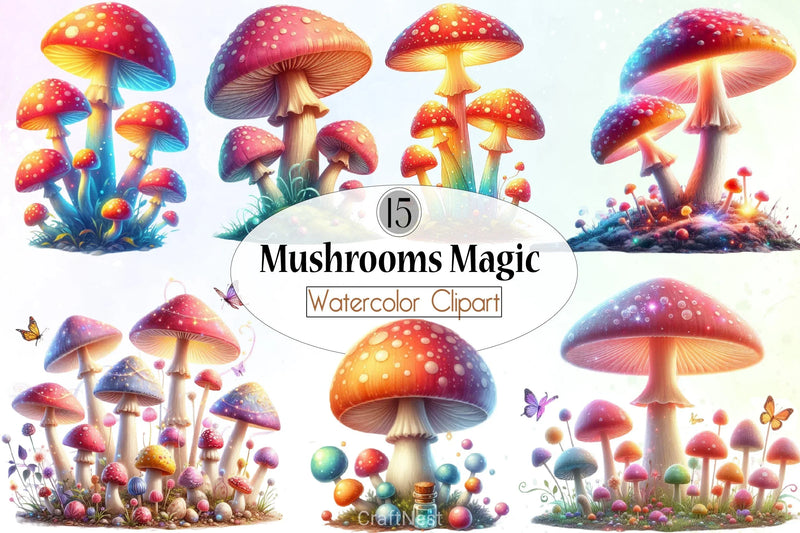 Colorful Mushrooms Clipart Bundle - CraftNest - Digital Crafting and Art