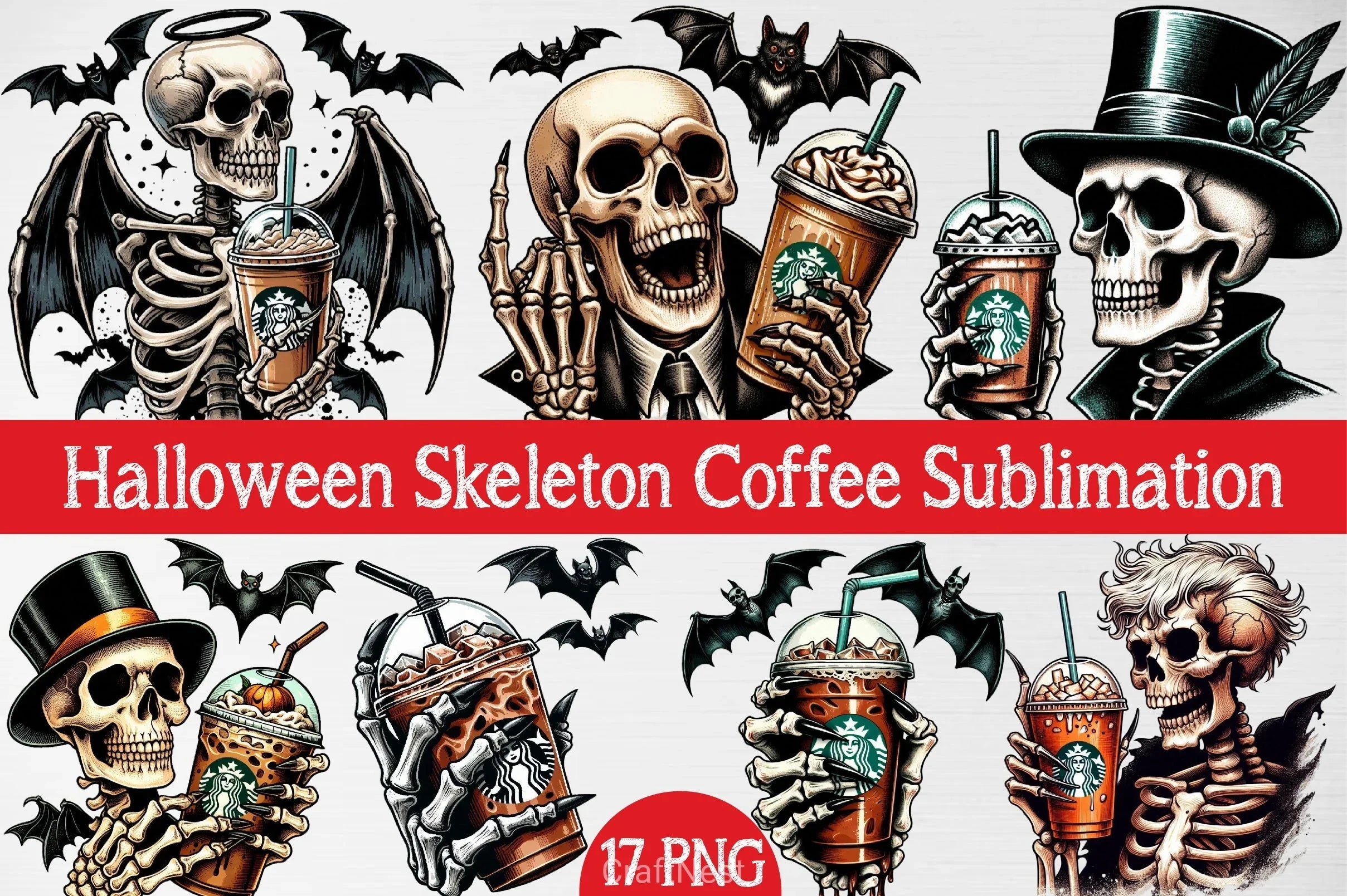Halloween Skeleton Coffee Clipart Bundle - CraftNest - Digital Crafting and Art