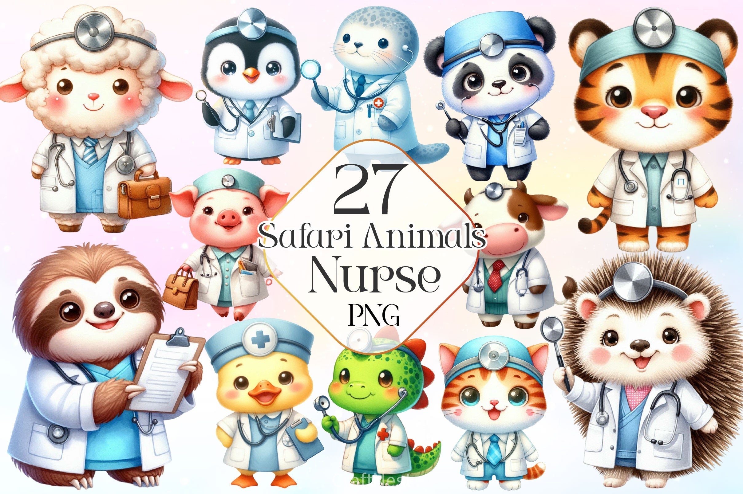 Safari Animals Nurse Clipart Bundle