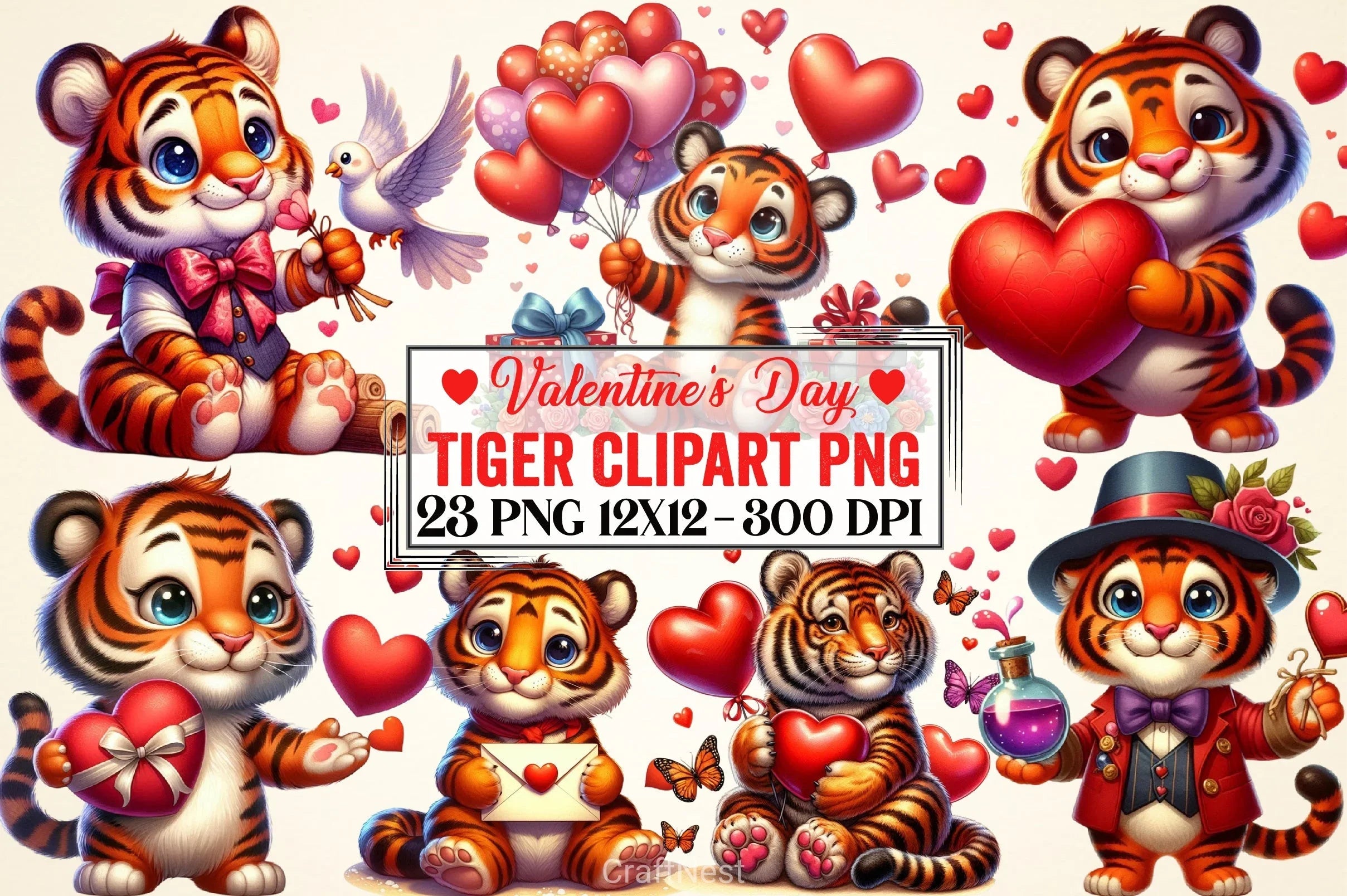 Valentine's Day Tiger Clipart Bundle - CraftNest - Digital Crafting and Art