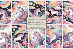 Dreamscape Unicorns Junk Journal Papers - CraftNest - Digital Crafting and Art
