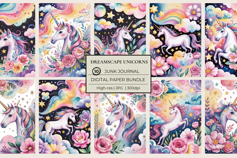 Dreamscape Unicorns Junk Journal Papers - CraftNest - Digital Crafting and Art