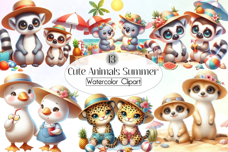 Cute Animals Summer Clipart Bundle - CraftNest - Digital Crafting and Art