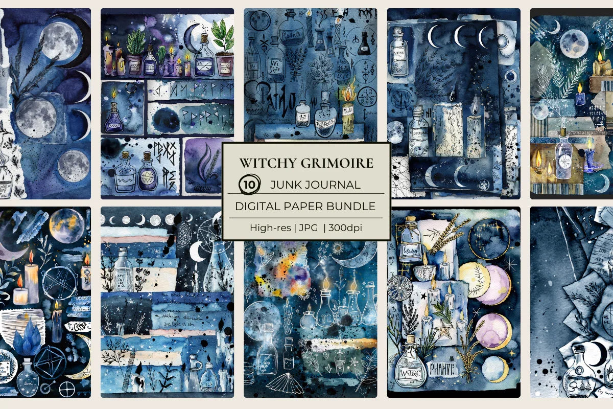 Witchy Grimoire Junk Journal Papers - CraftNest - Digital Crafting and Art