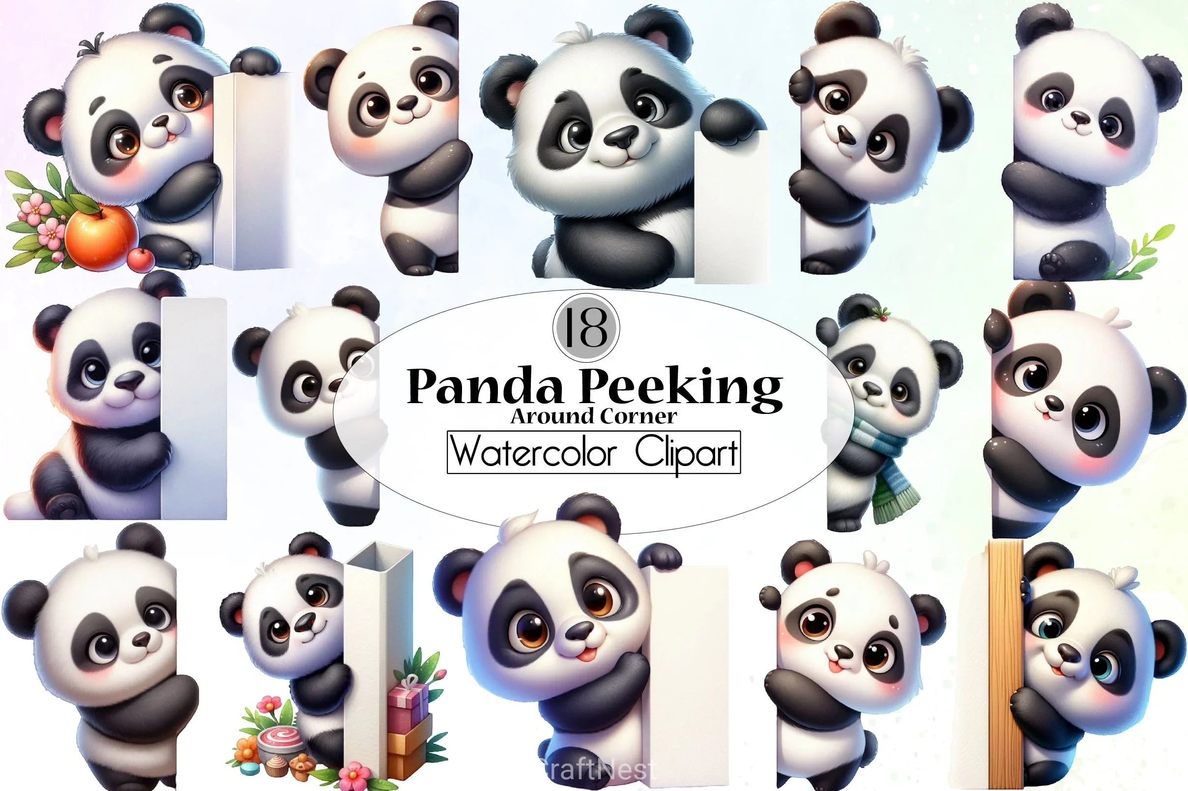 Panda Peeking Clipart Bundle - CraftNest - Digital Crafting and Art