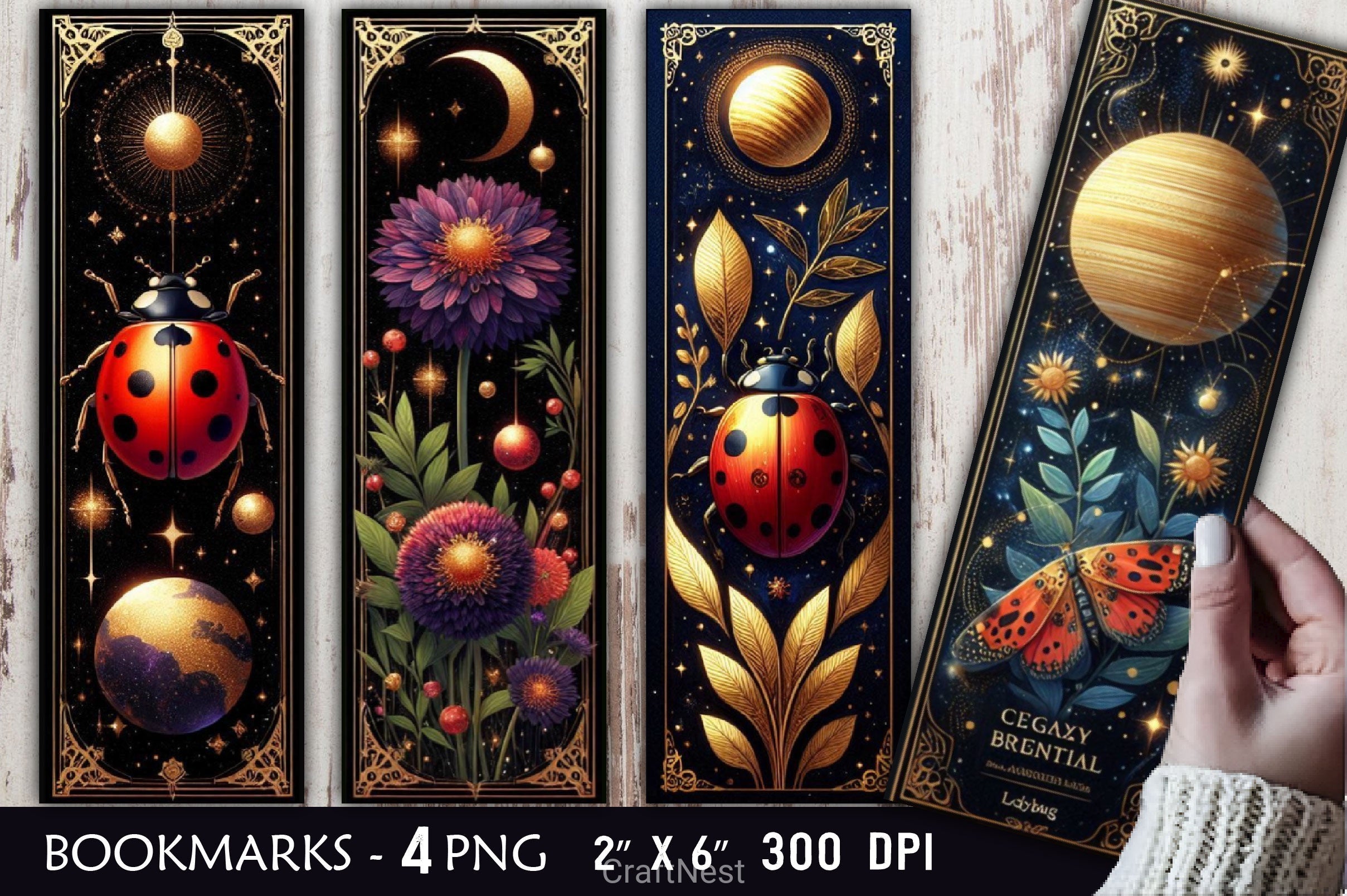 Dark Academia Botanical Ladybug Clipart Bundle