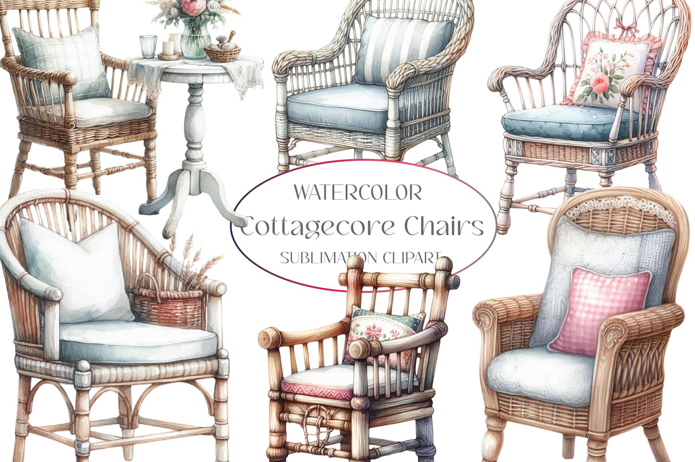 Cottagecore Chairs Clipart Bundle