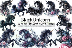 Black Unicorn Clipart Bundle - CraftNest - Digital Crafting and Art