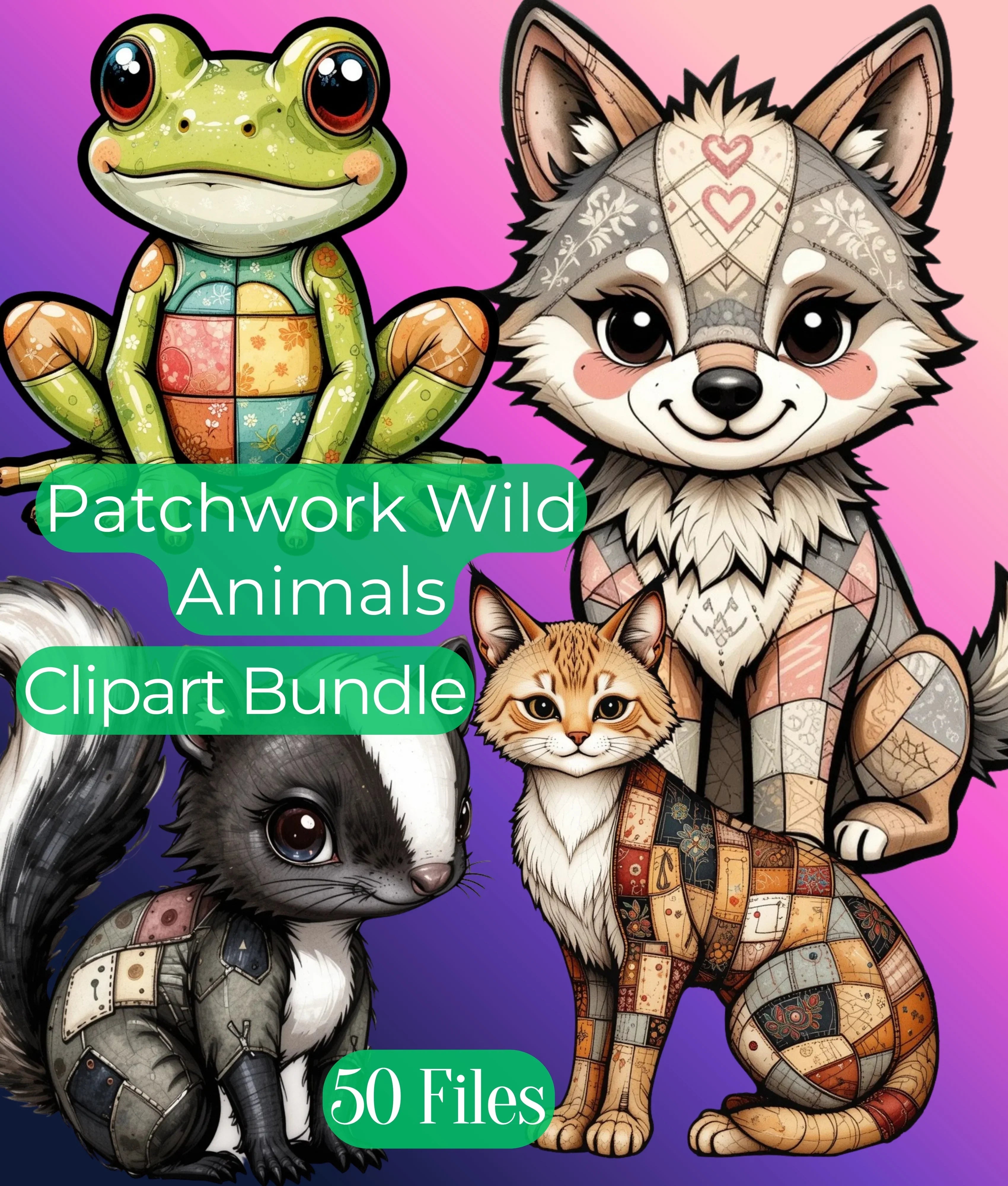 Patchwork Wild Animals Clipart Bundle - CraftNest - Digital Crafting and Art