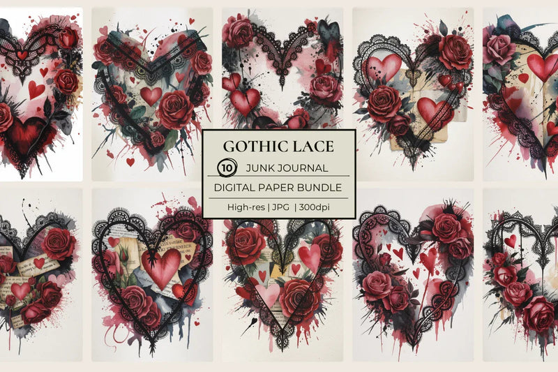 Gothic Lace Valentines Junk Journal Papers - CraftNest - Digital Crafting and Art