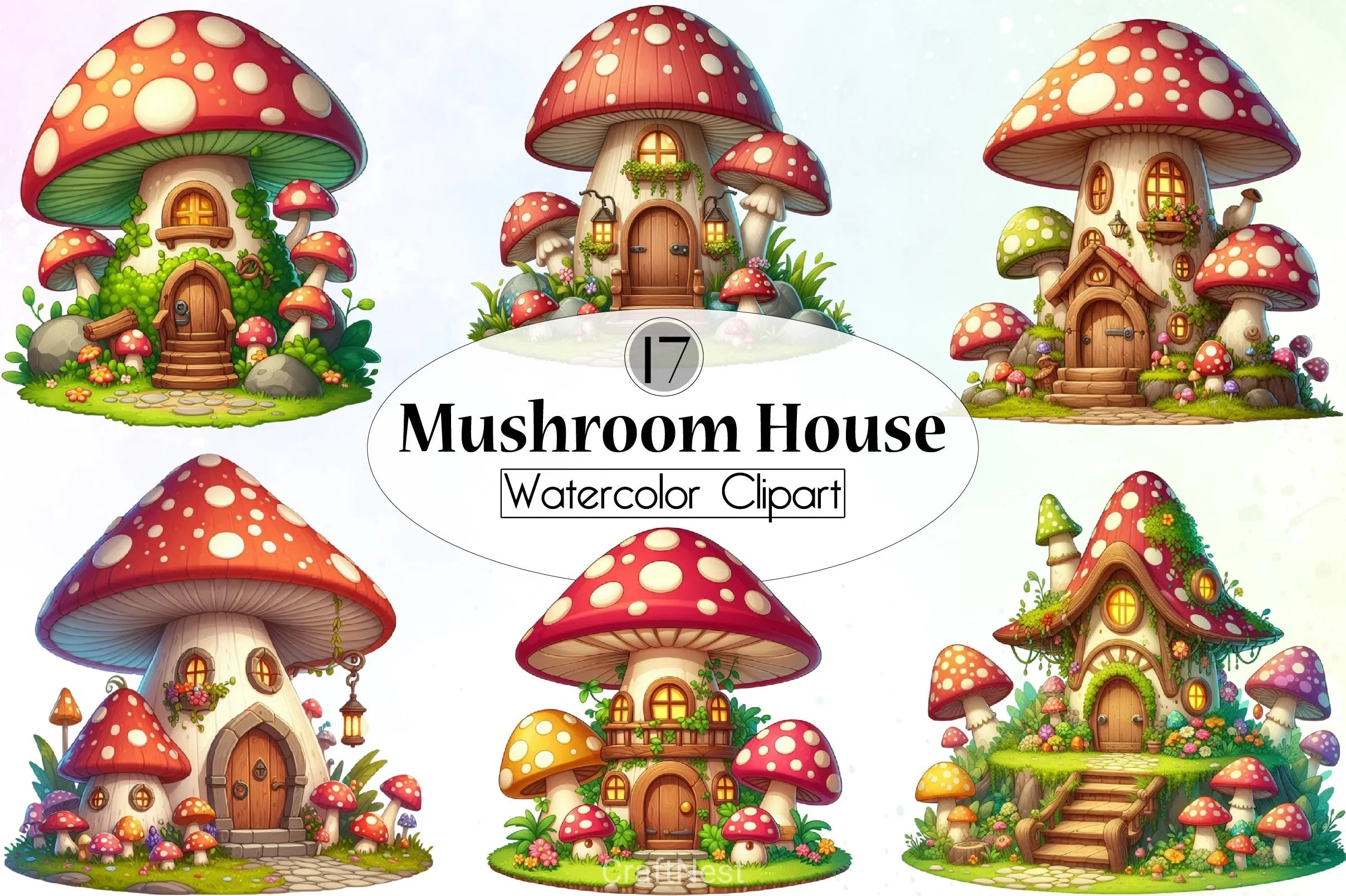 Mushroom House Clipart Bundle 2 - CraftNest - Digital Crafting and Art