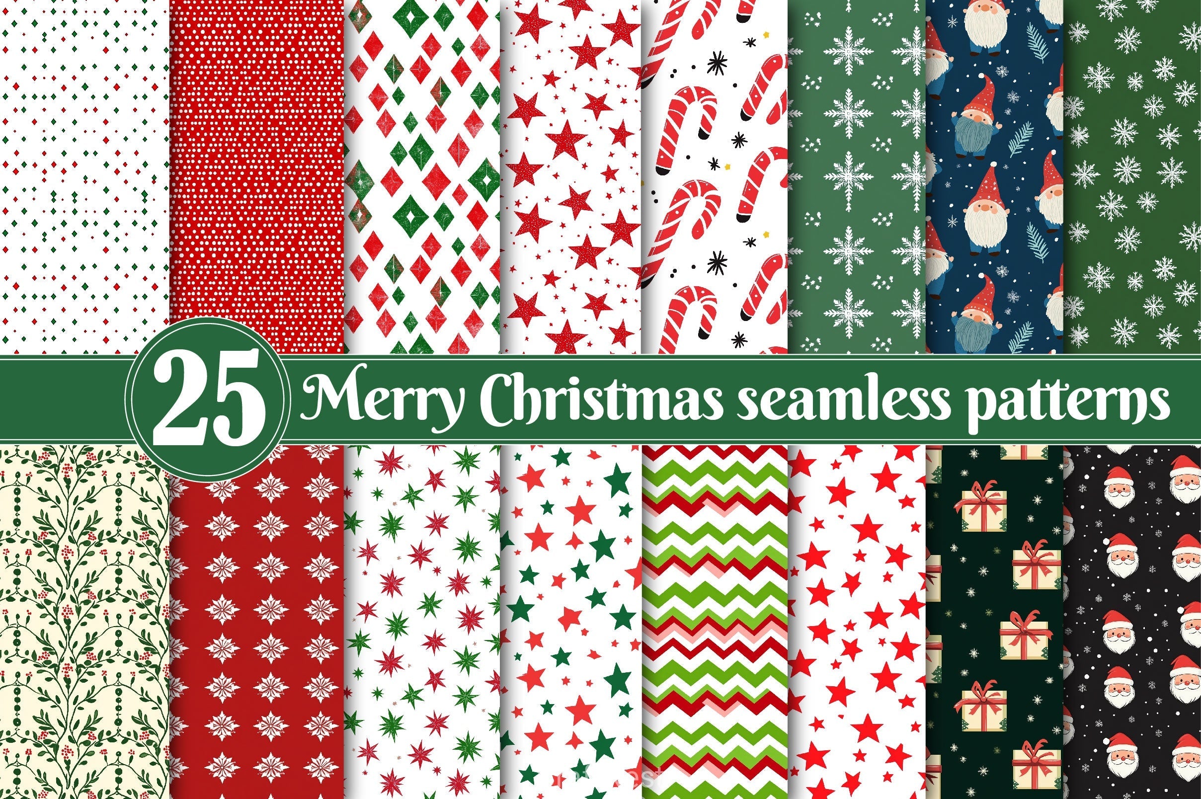 Merry Christmas Digital Papers Clipart Bundle